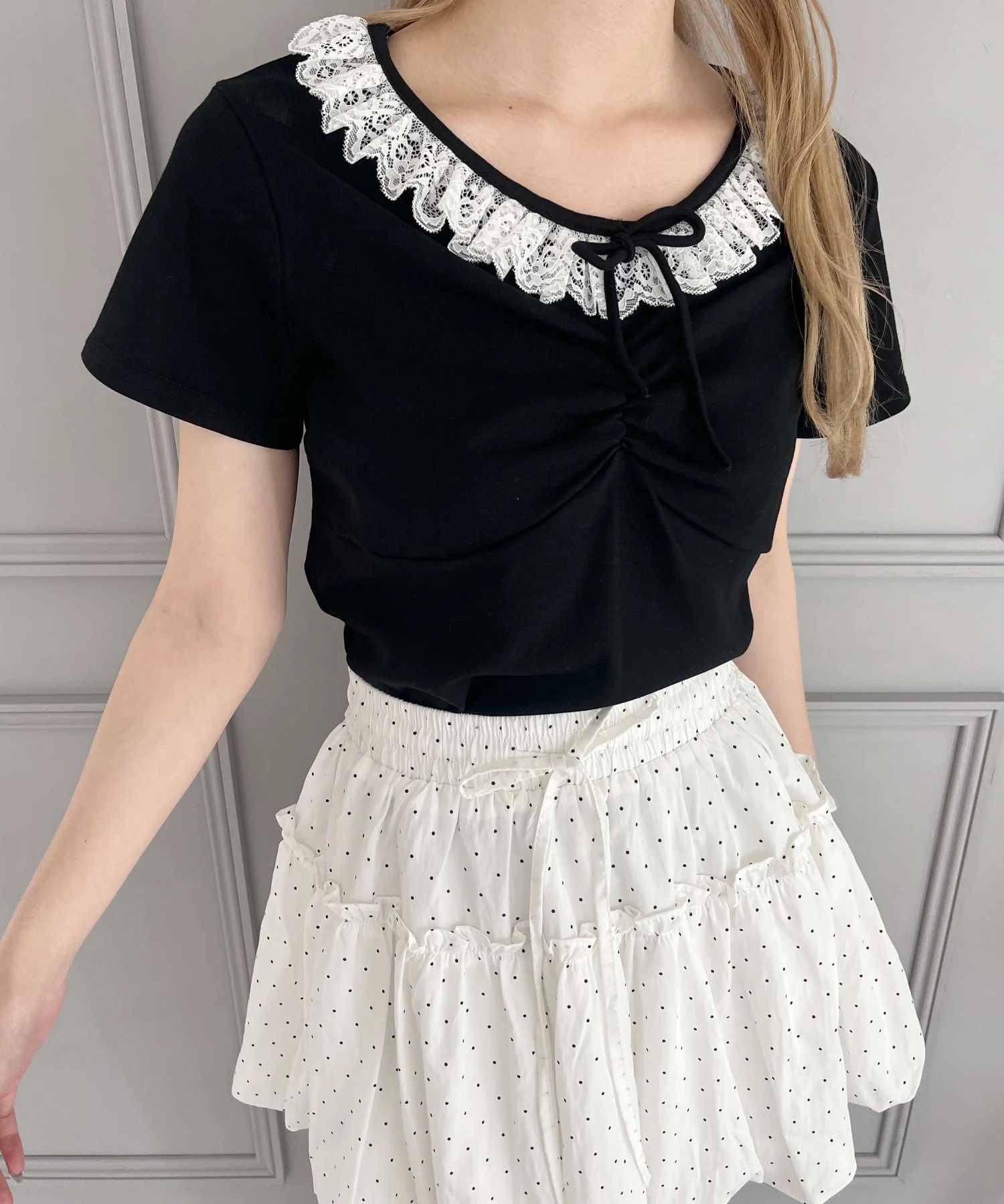 フロントギャザーレースネックTシャツ - Image 13