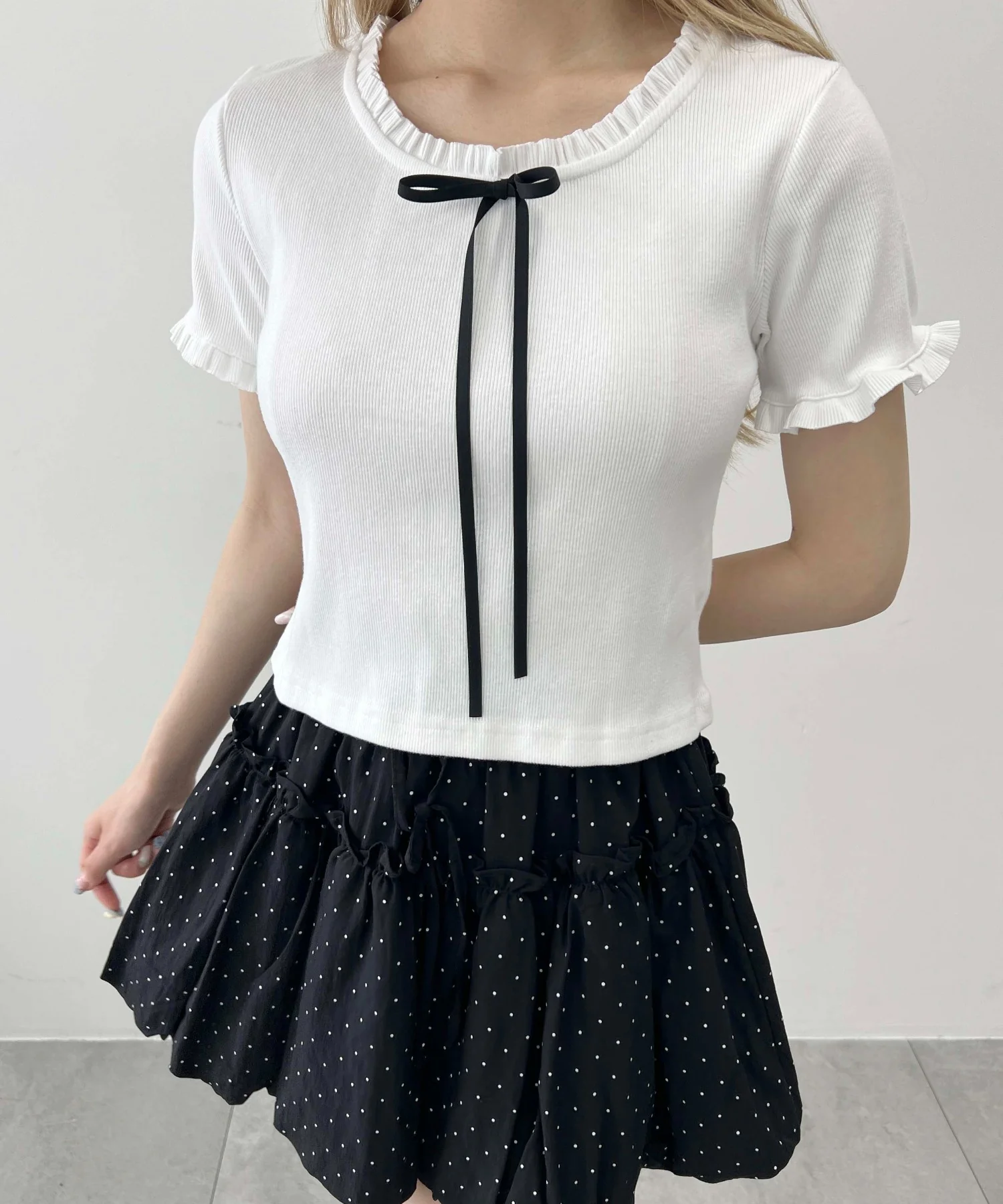 ロングリボンフリルリブTシャツ - Image 2