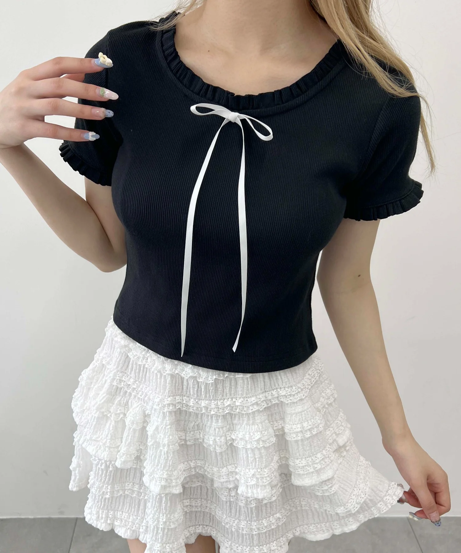 ロングリボンフリルリブTシャツ - Image 3