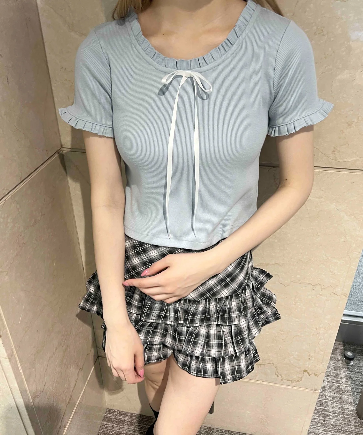 ロングリボンフリルリブTシャツ - Image 6