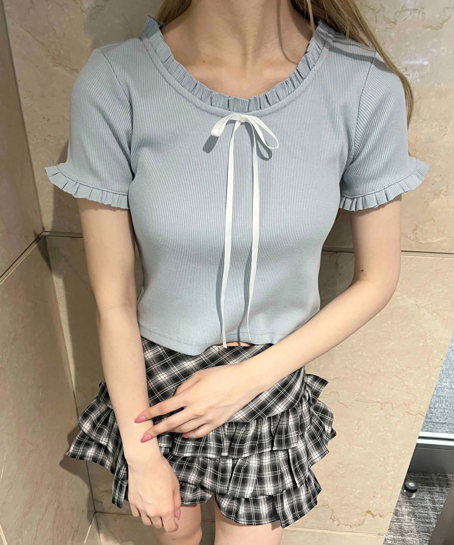 ロングリボンフリルリブTシャツ - Image 7