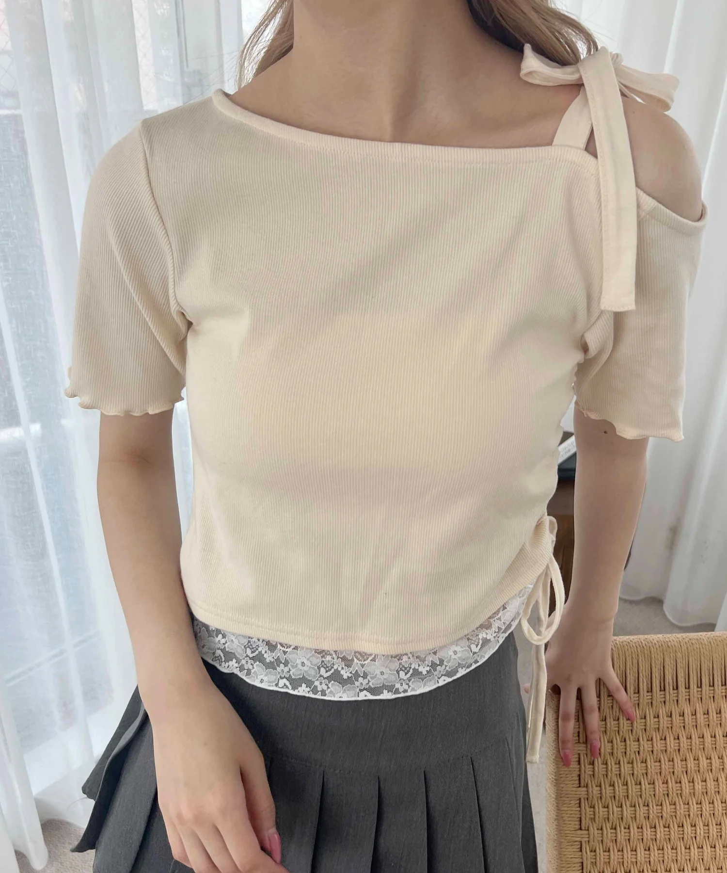 レースヘムワンショルトップス - Image 5