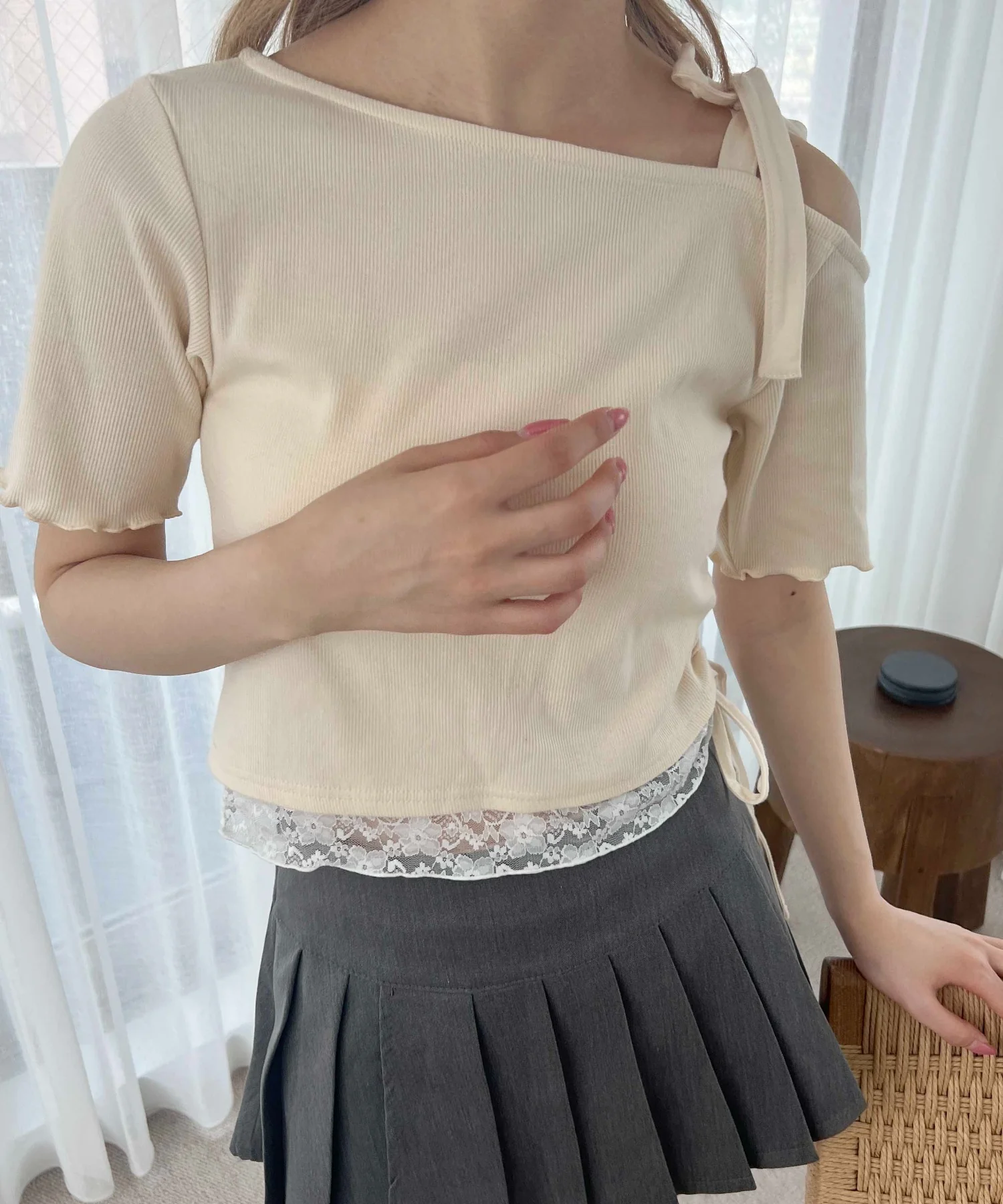 レースヘムワンショルトップス - Image 6