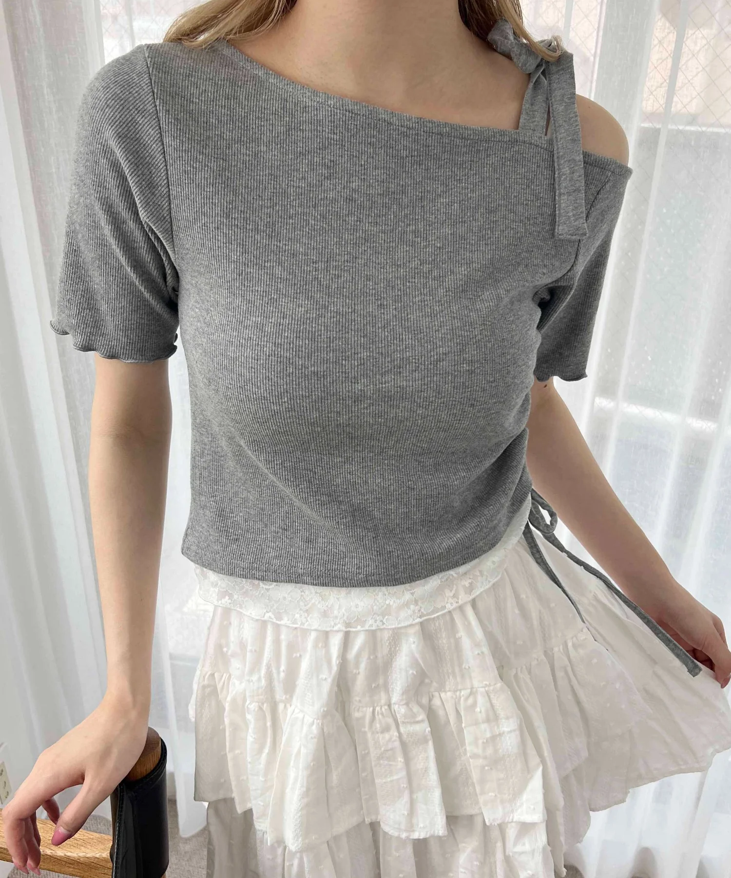 レースヘムワンショルトップス - Image 9