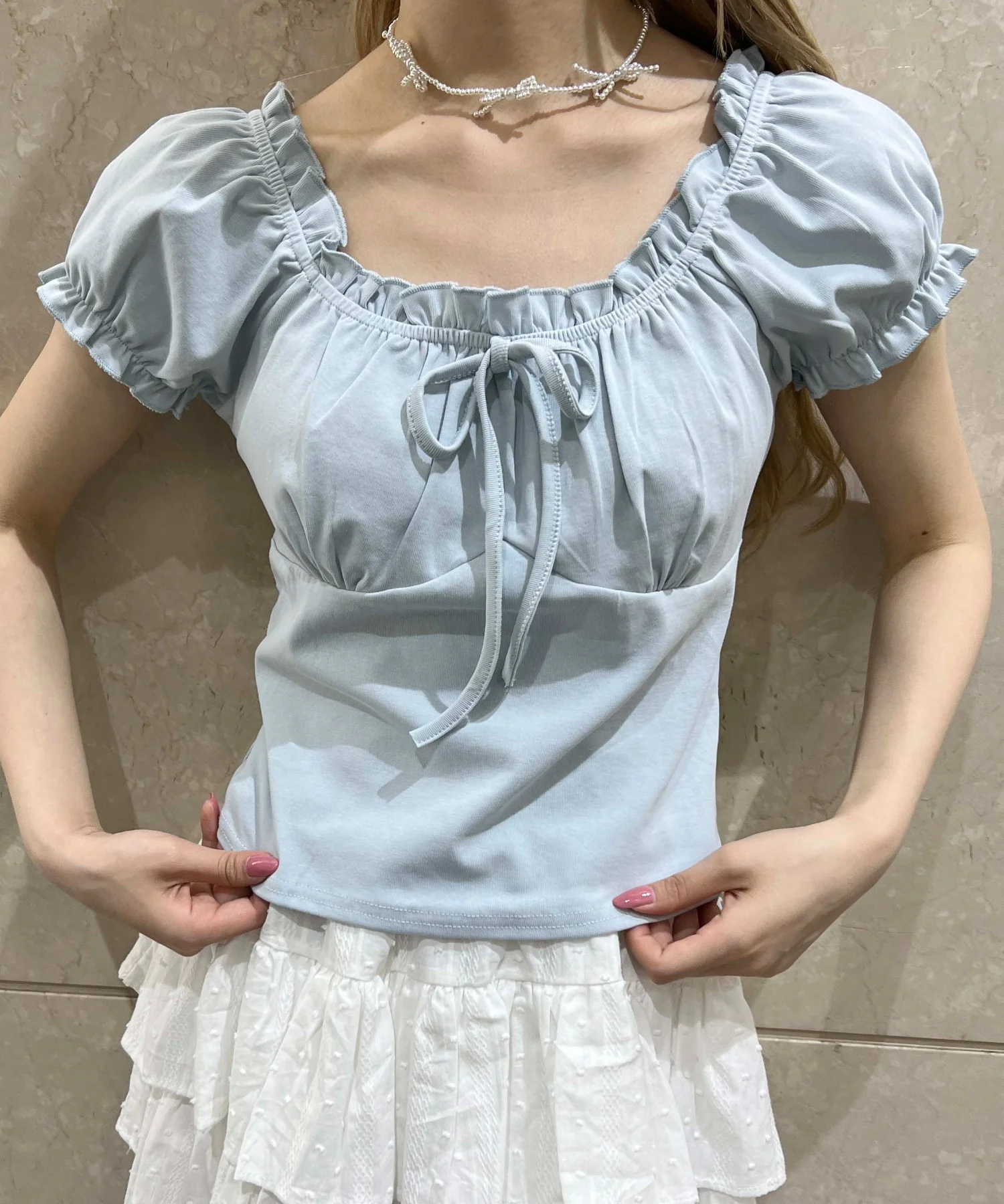 ミニパフスリーブリボンTシャツ - Image 5