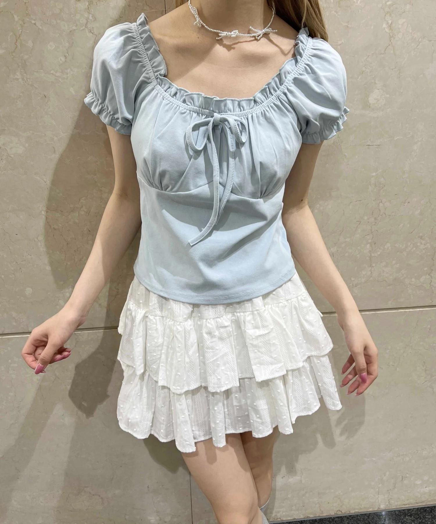ミニパフスリーブリボンTシャツ - Image 6