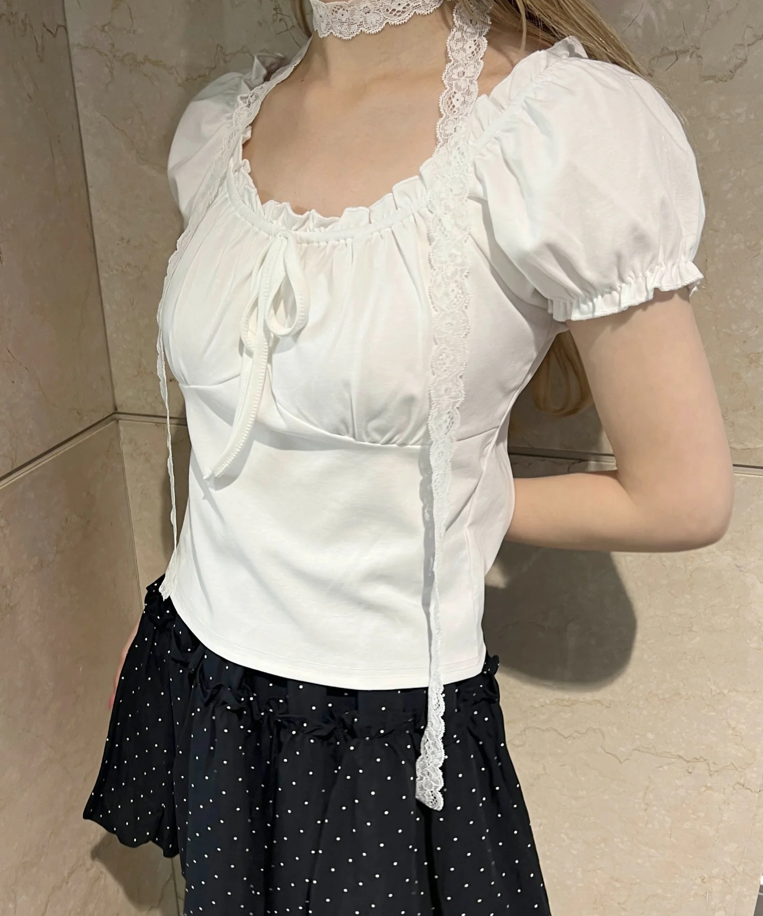 ミニパフスリーブリボンTシャツ - Image 8