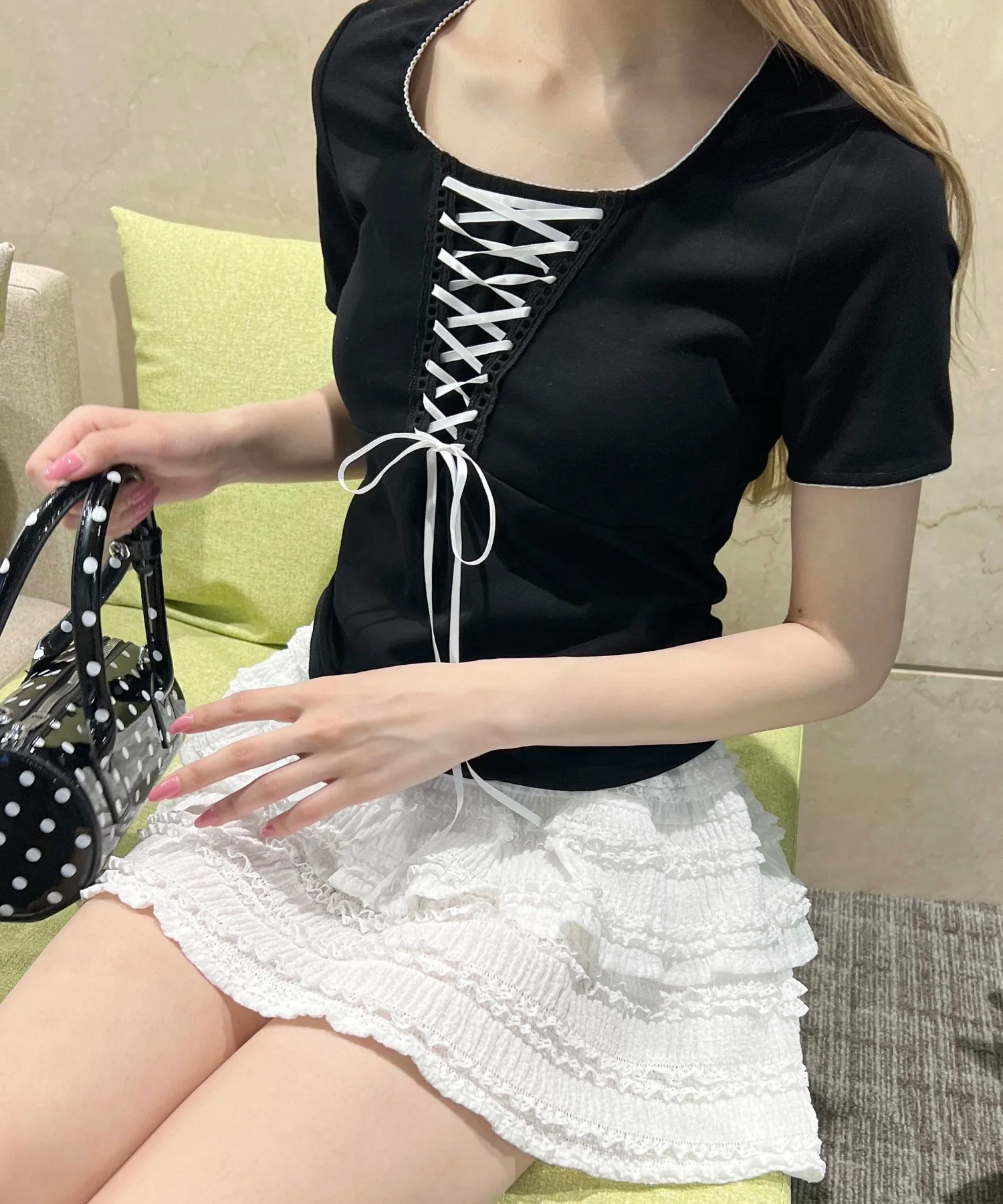 リボンレースアップTシャツ - Image 10