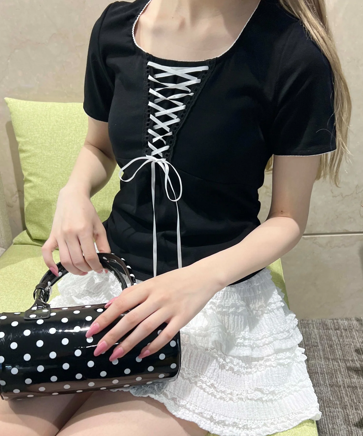 リボンレースアップTシャツ - Image 9