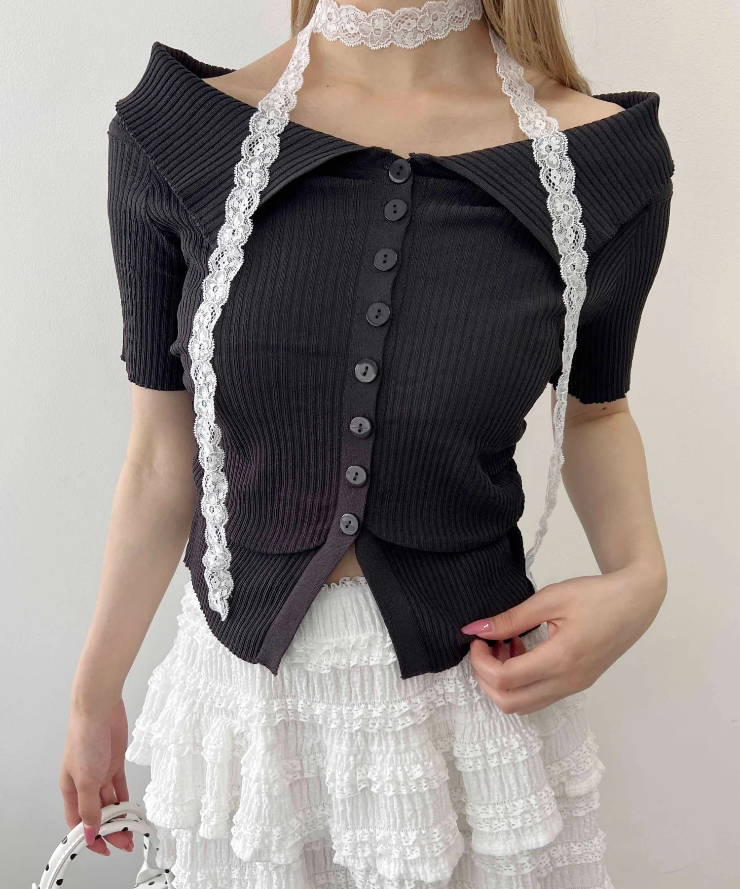 ボタンオフショル半袖トップス - Image 12