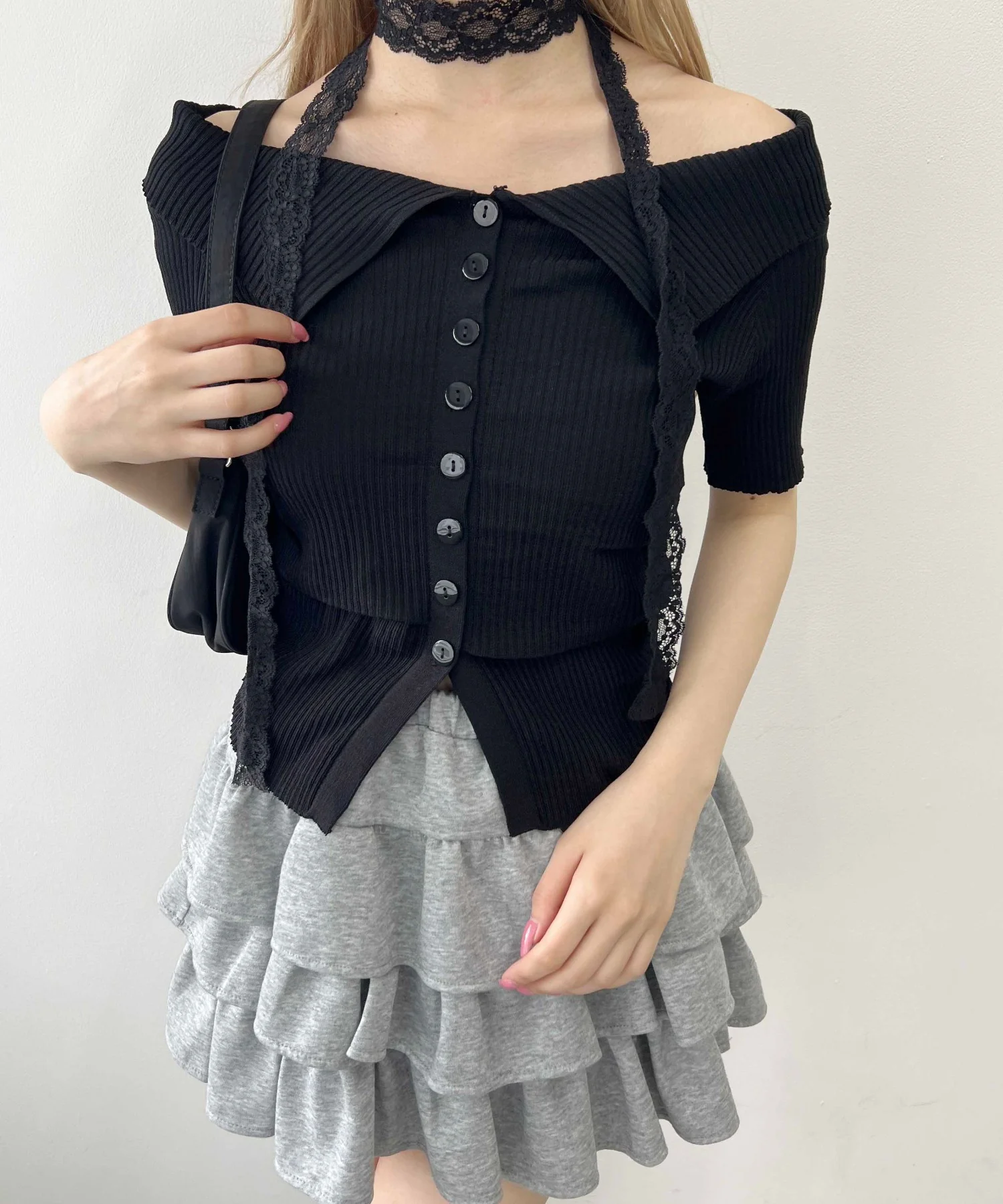 ボタンオフショル半袖トップス - Image 8