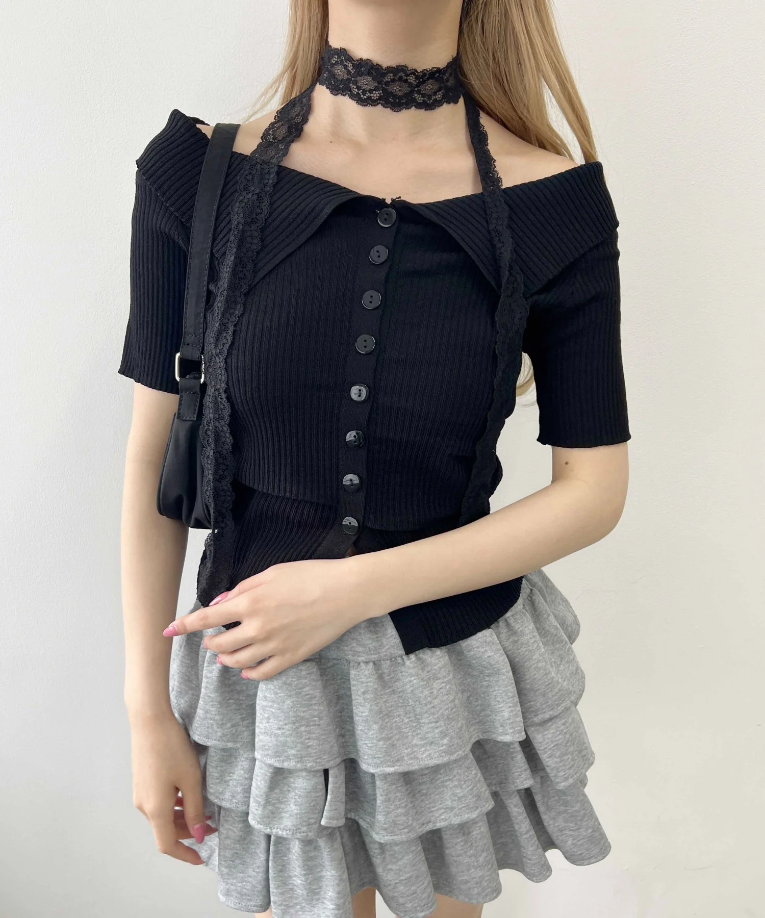 ボタンオフショル半袖トップス - Image 9