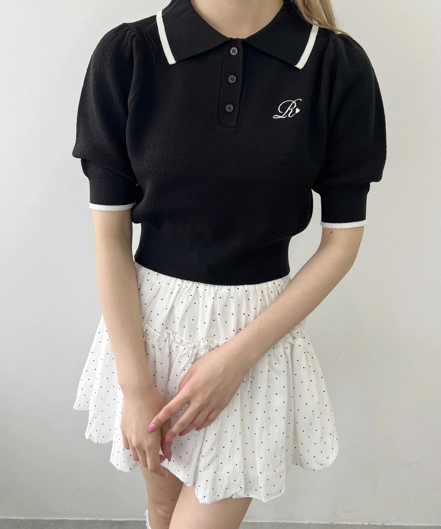 パフスリーブラインニットポロシャツ - Image 6