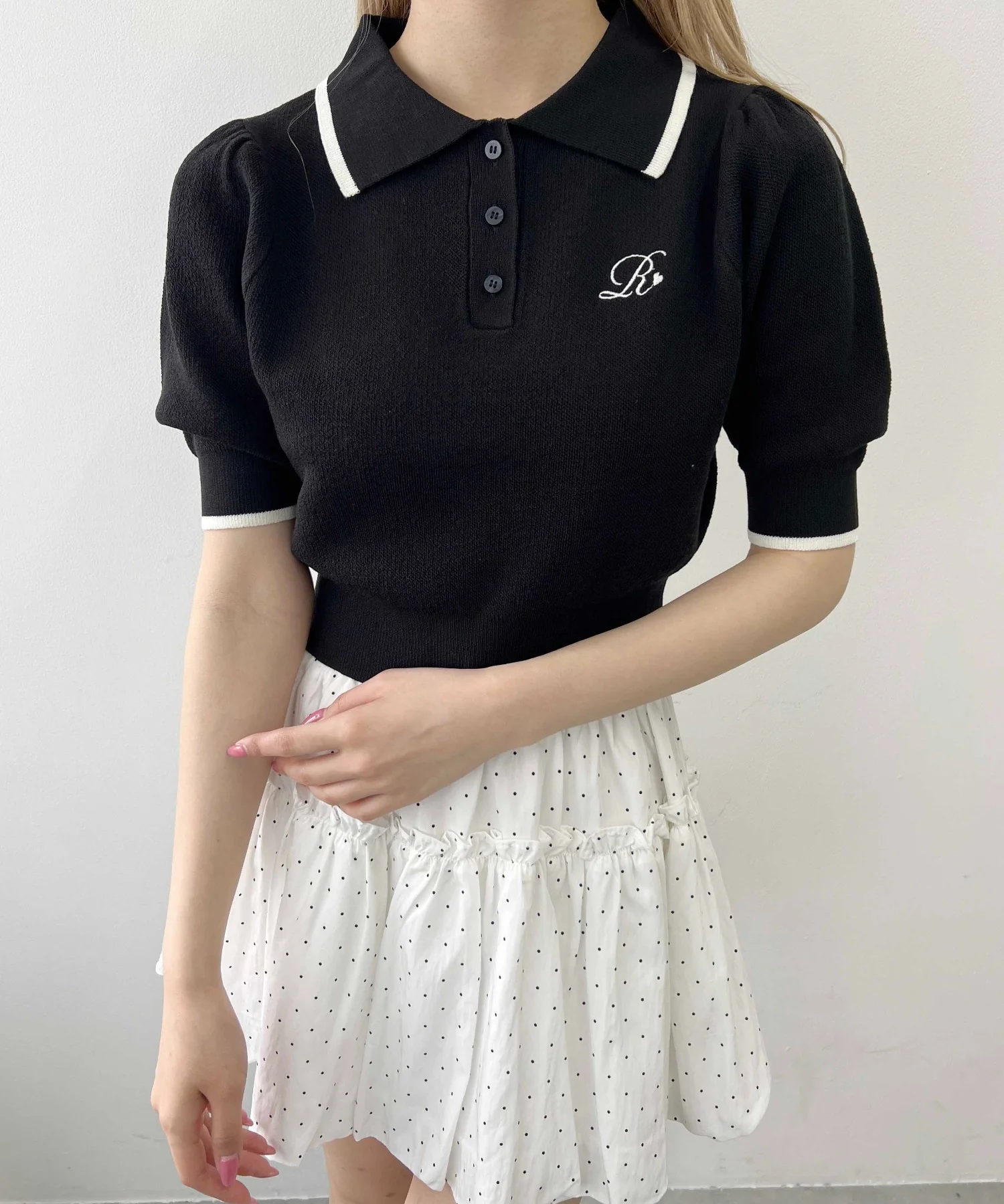 パフスリーブラインニットポロシャツ - Image 7