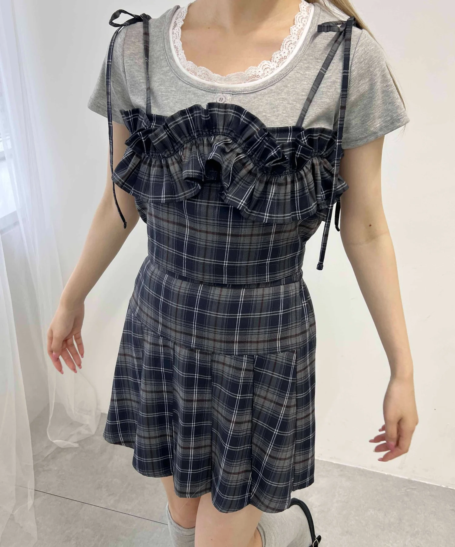 チェックフリルビスチェ