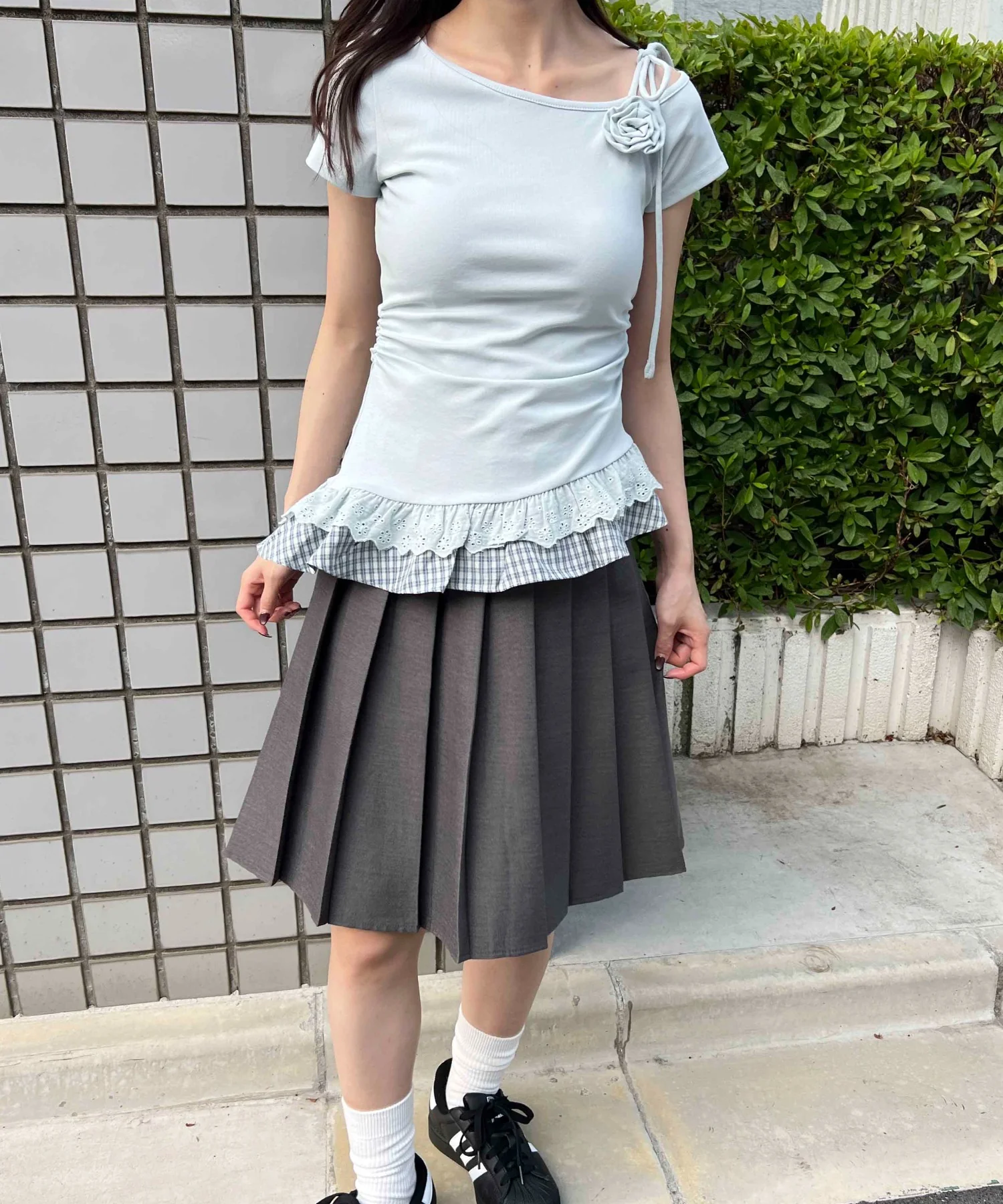 レースヘムショルダーリボントップス - Image 5