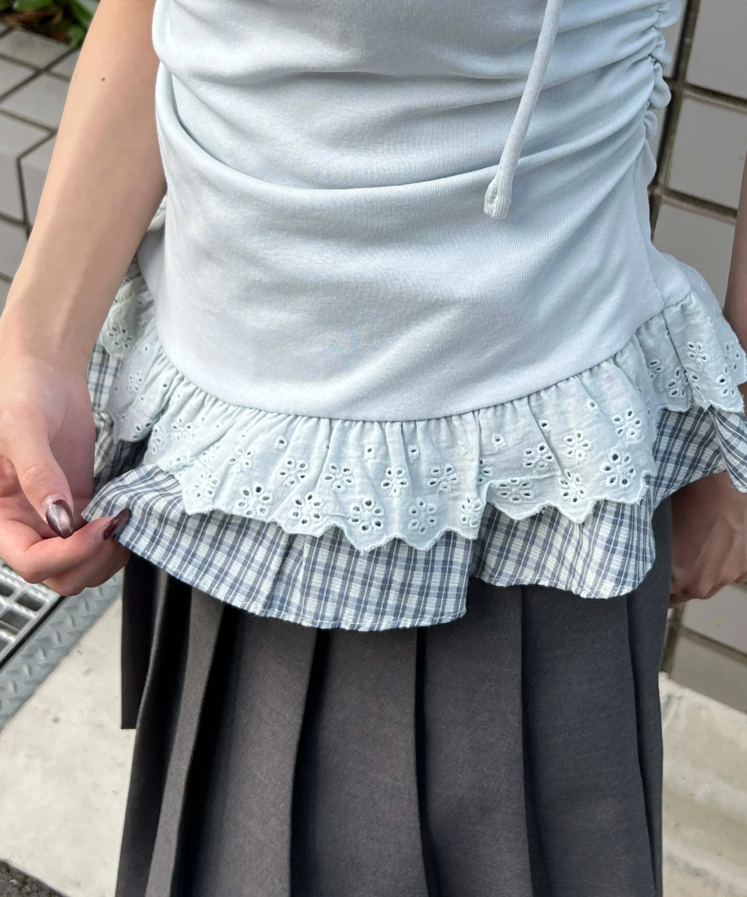 レースヘムショルダーリボントップス - Image 7