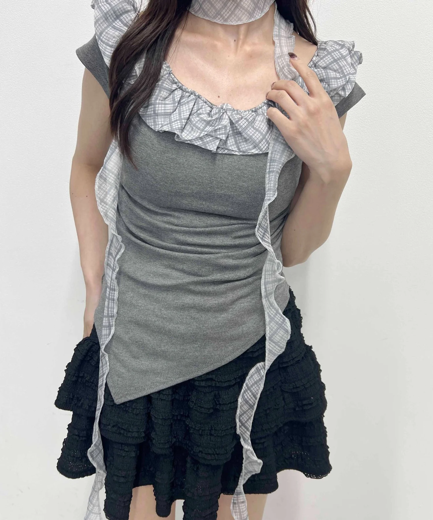 チェックチョーカーセットフリルTシャツ - Image 2