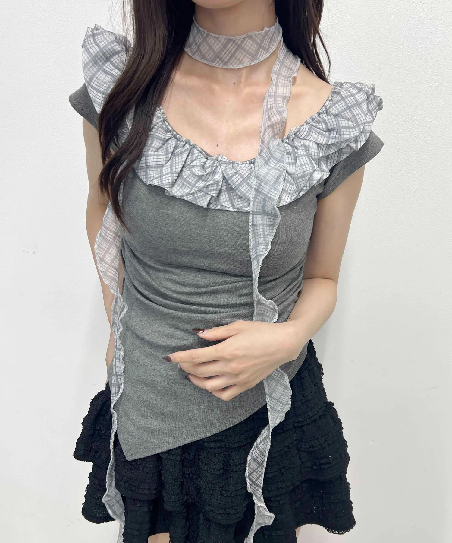 チェックチョーカーセットフリルTシャツ - Image 7