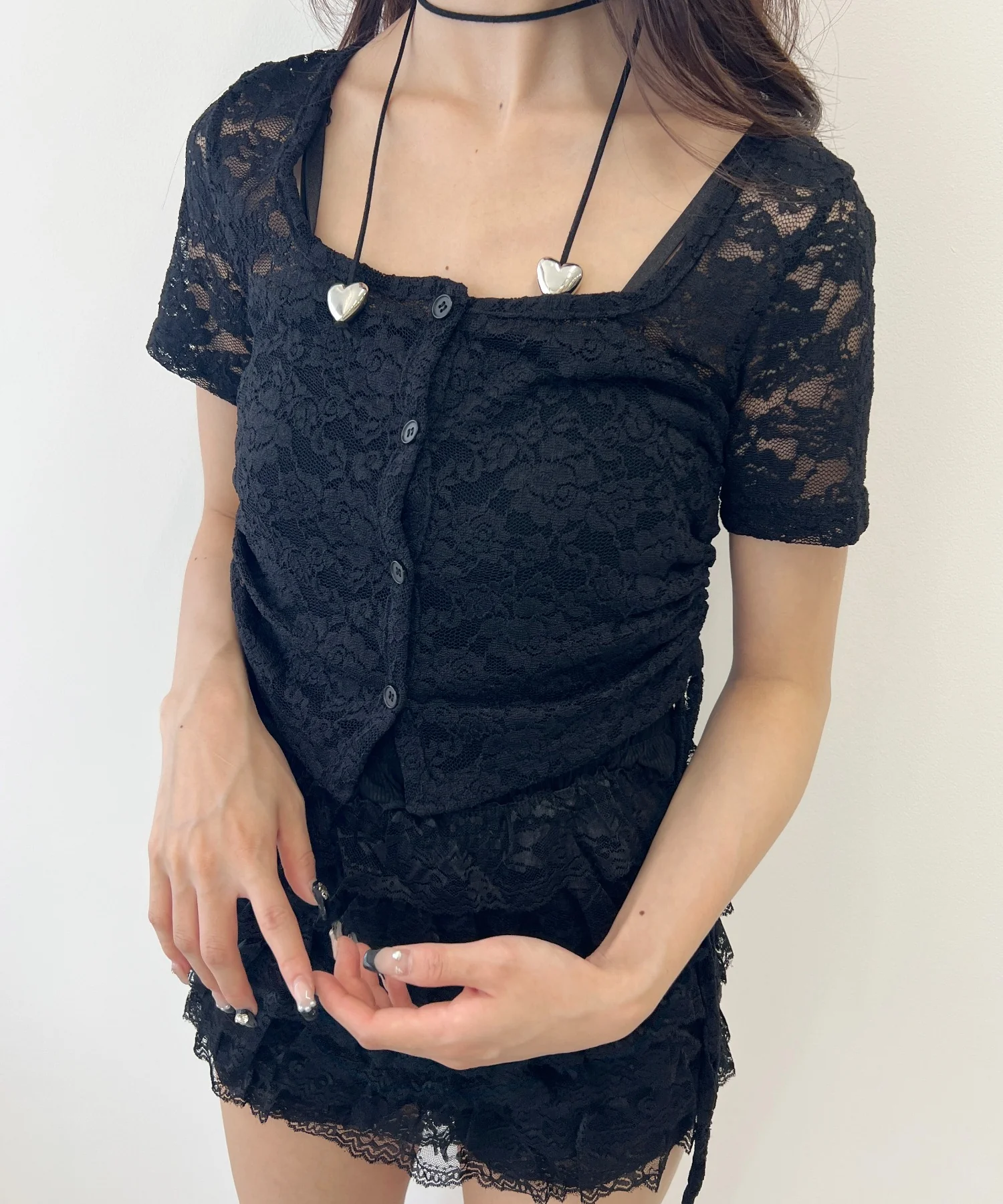 レースドロスト半袖カーディガン - Image 11