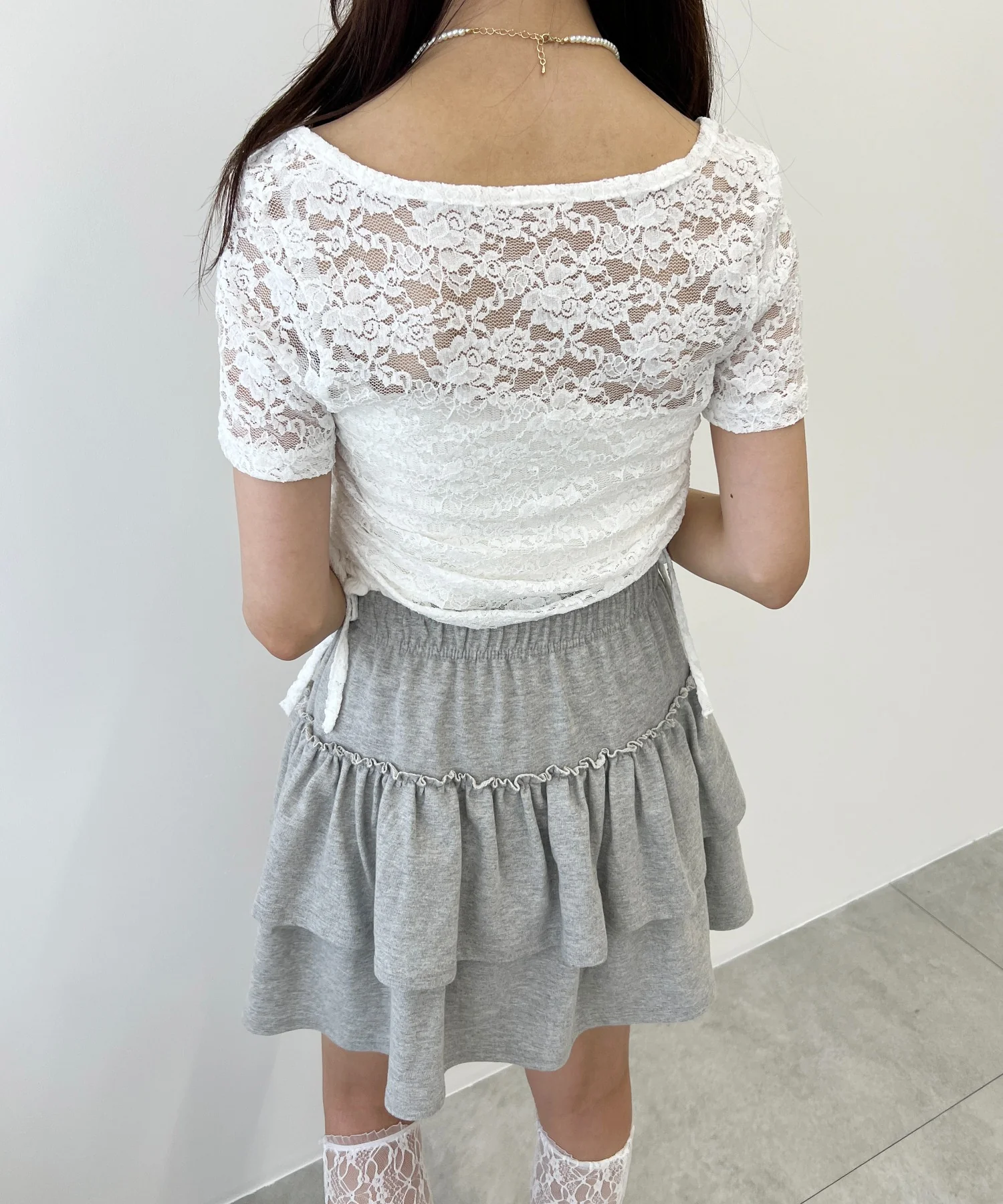 レースドロスト半袖カーディガン - Image 4