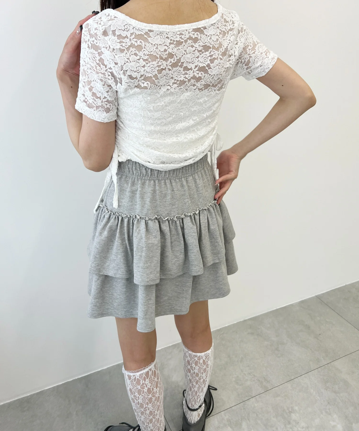レースドロスト半袖カーディガン - Image 6
