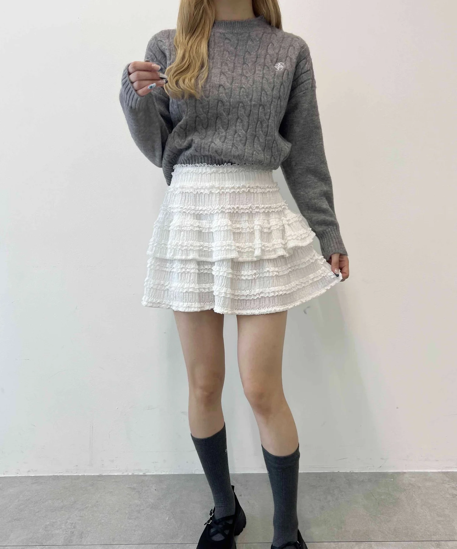 ワンポイントケーブルショートニット - Image 11
