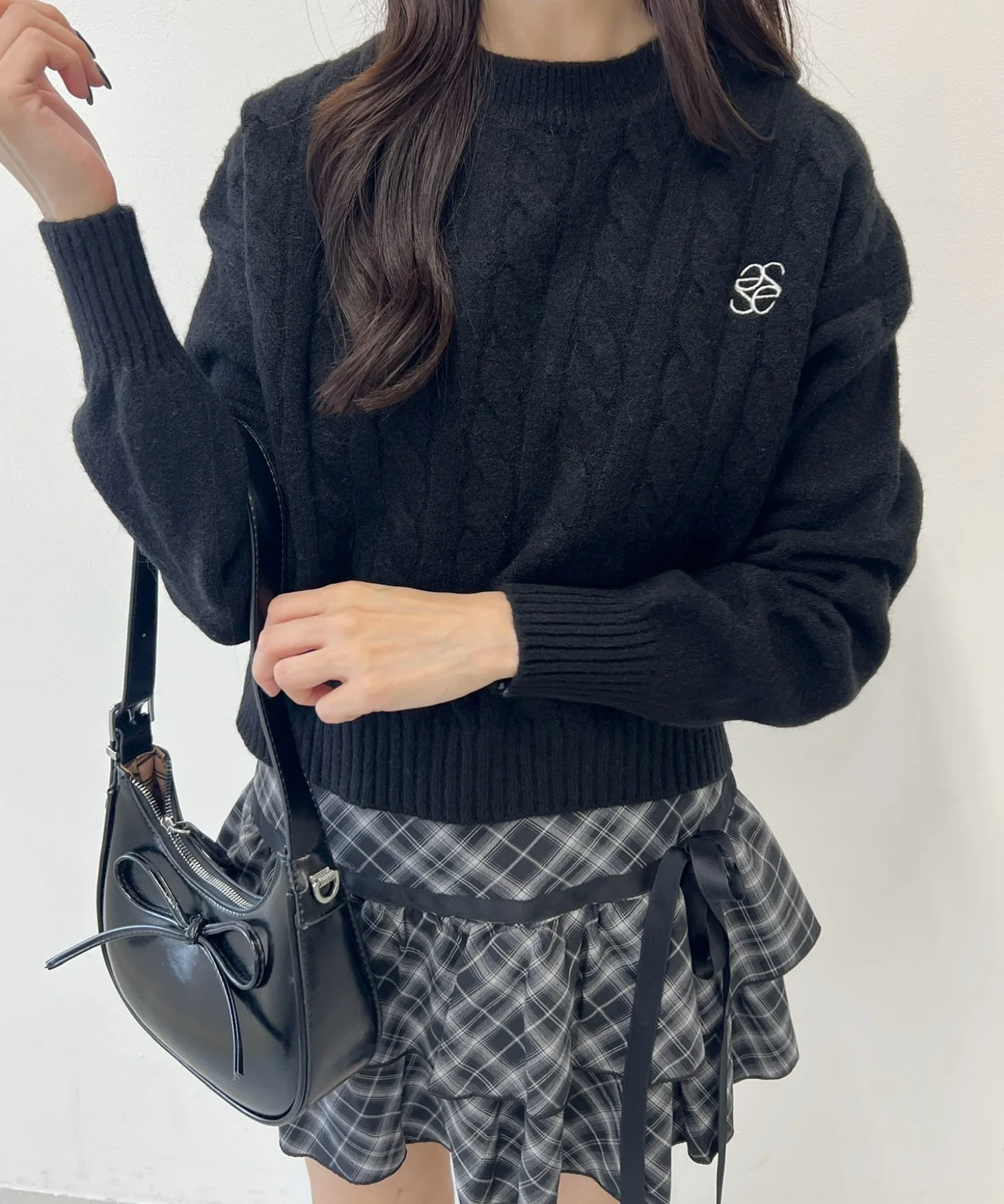 ワンポイントケーブルショートニット - Image 3