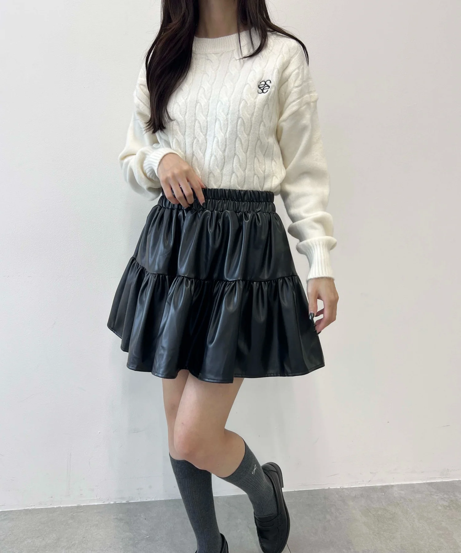 ワンポイントケーブルショートニット - Image 6