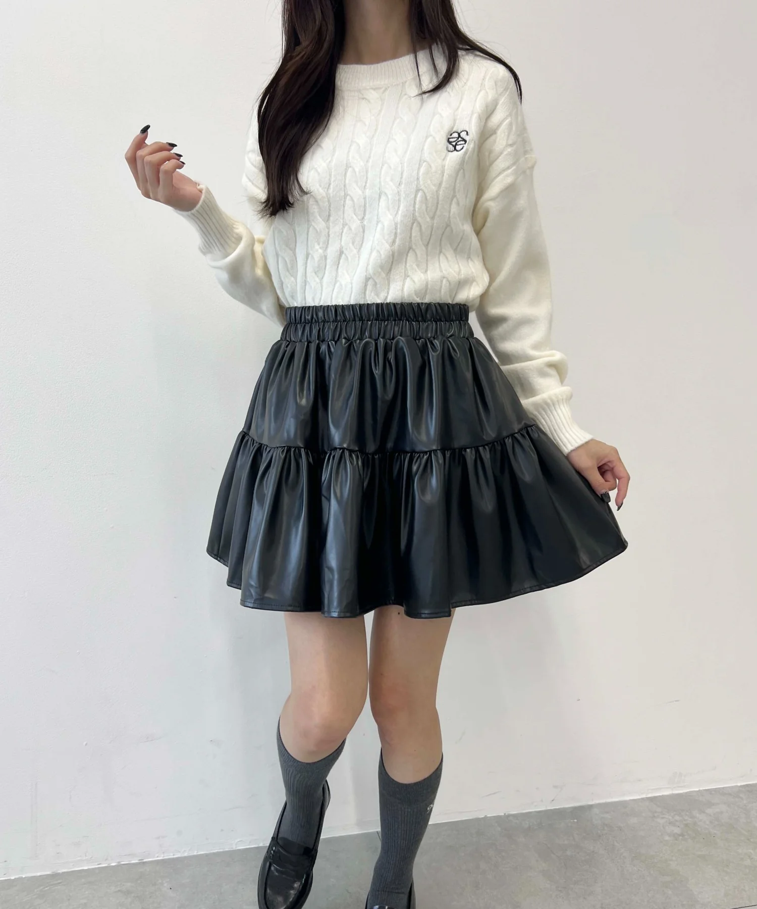 ワンポイントケーブルショートニット - Image 7