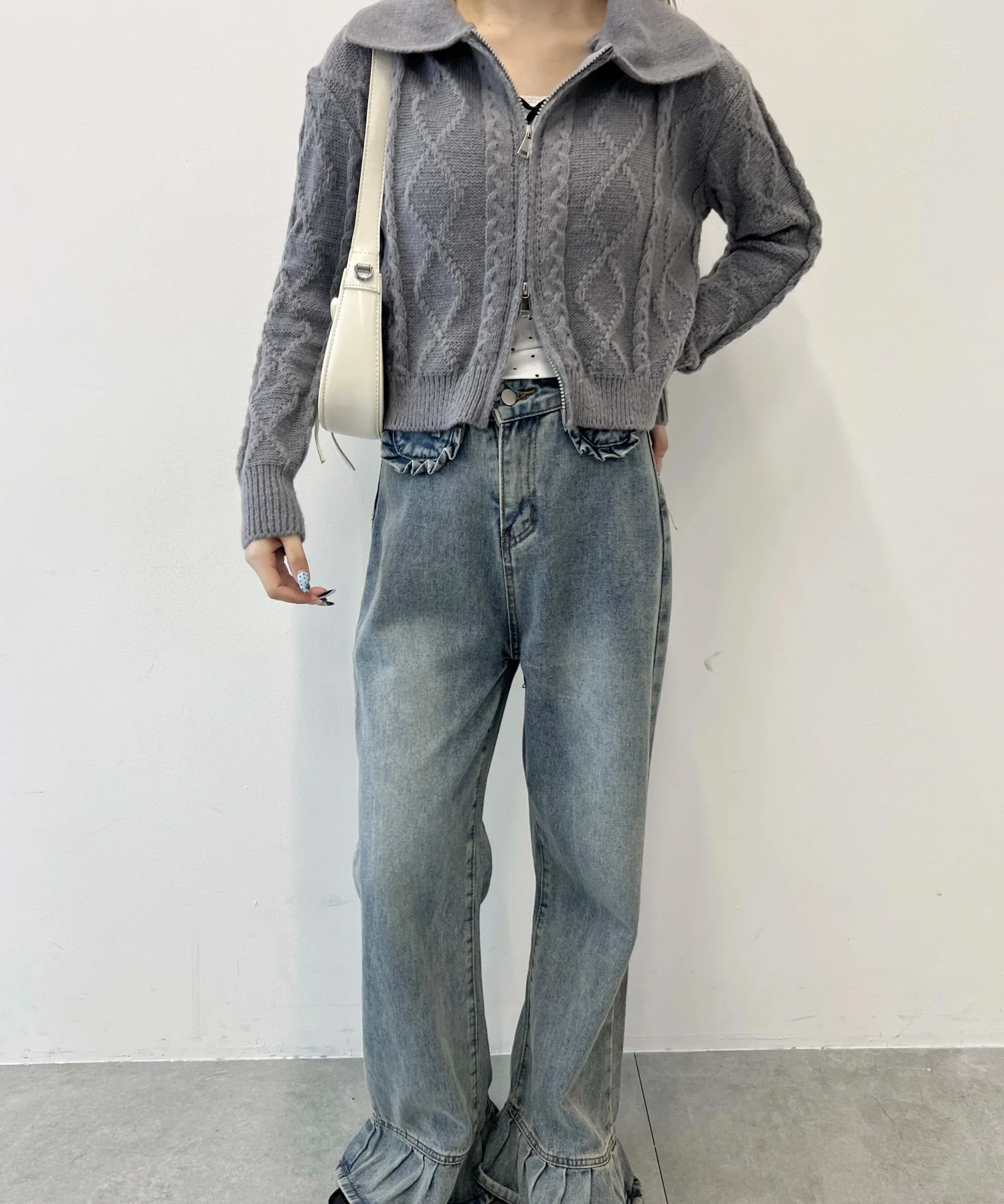 Wジップ襟付きケーブルカーディガン - Image 10