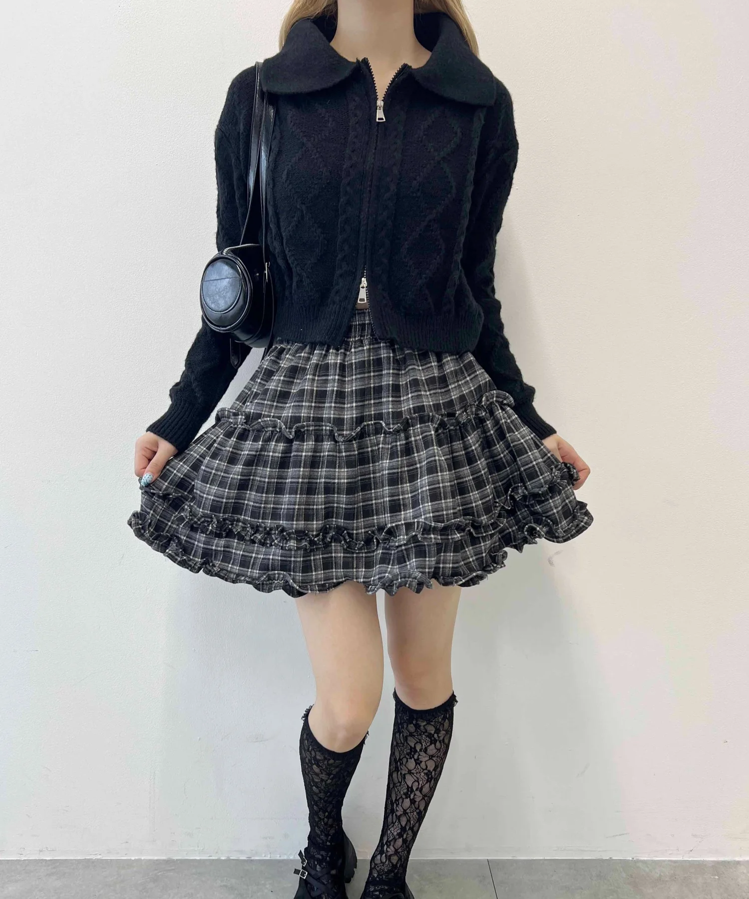 Wジップ襟付きケーブルカーディガン - Image 13