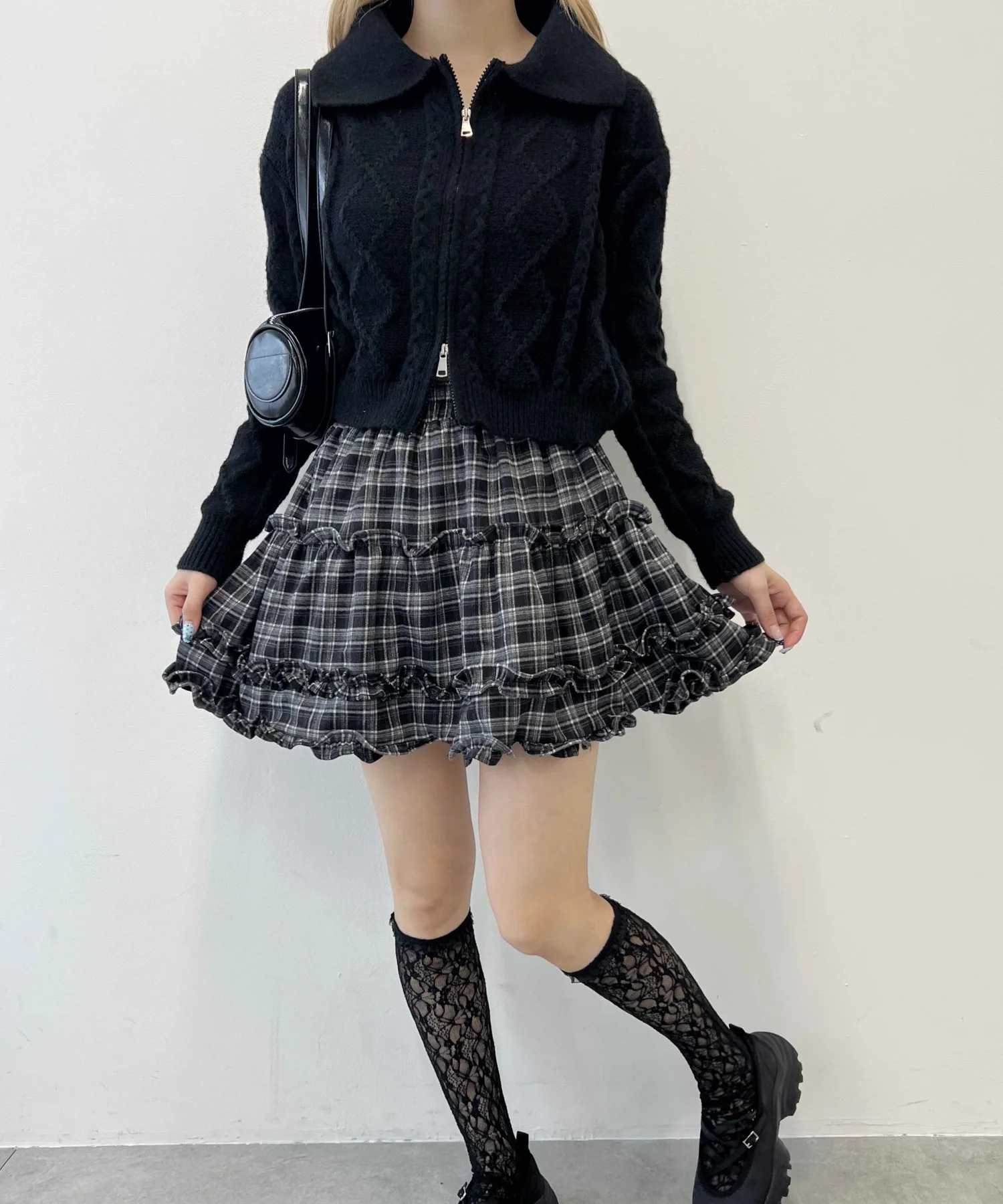 Wジップ襟付きケーブルカーディガン - Image 15