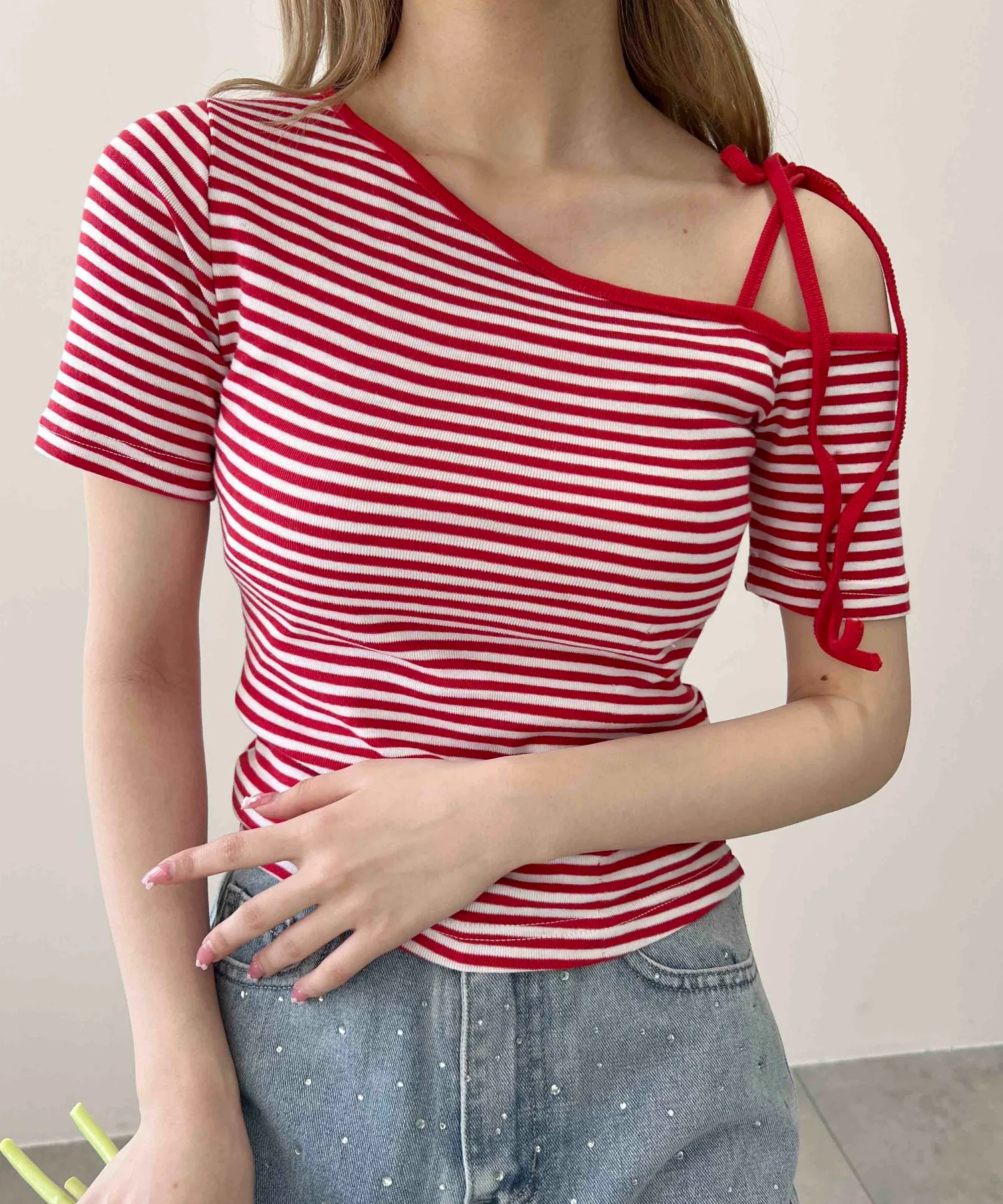 ボーダーワンショルTシャツ - Image 4