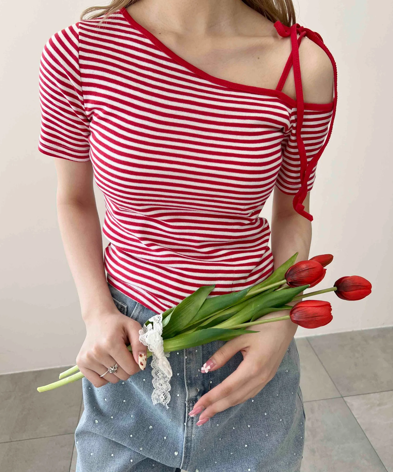 ボーダーワンショルTシャツ - Image 5