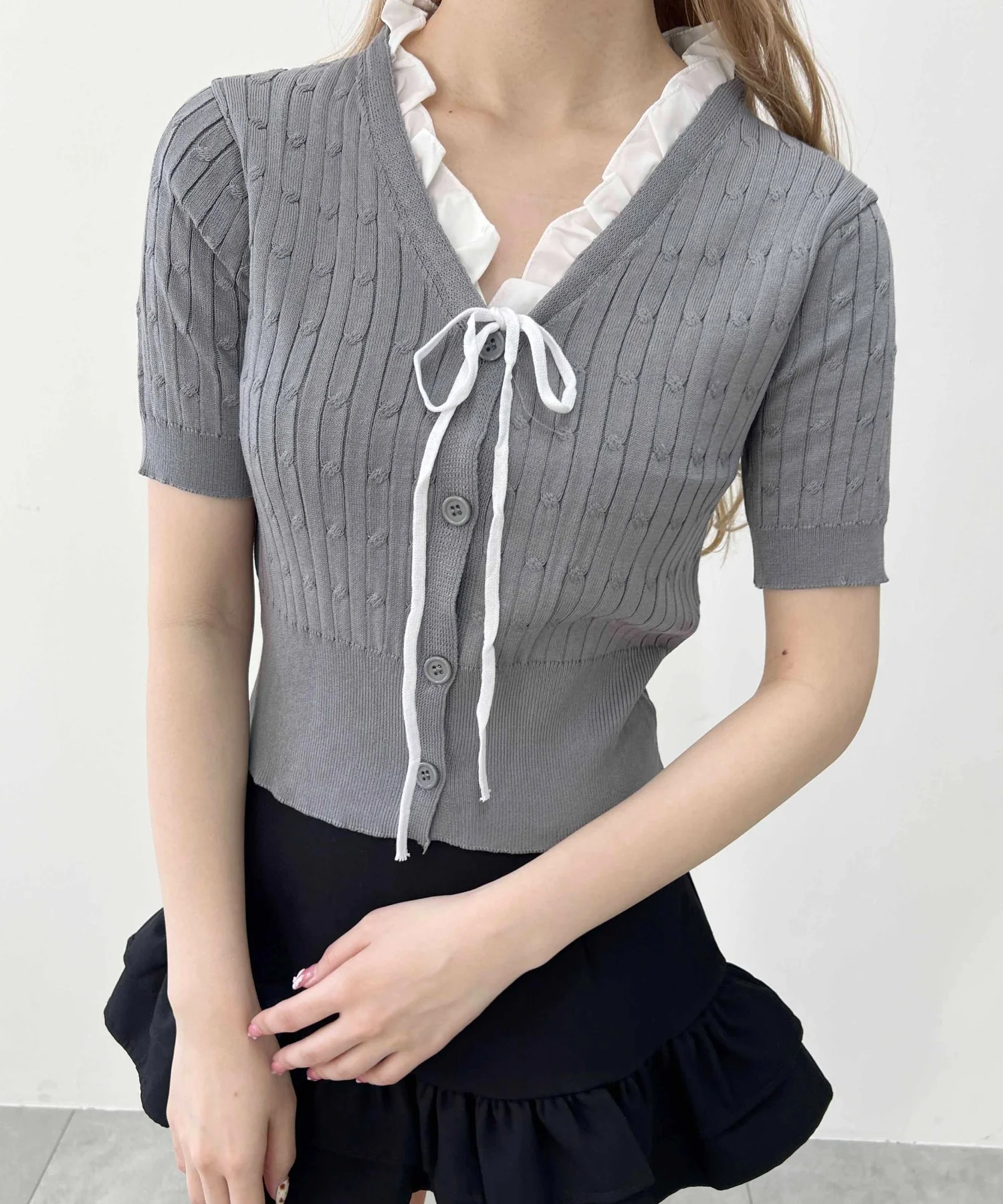 フリルネック半袖カーデ - Image 7
