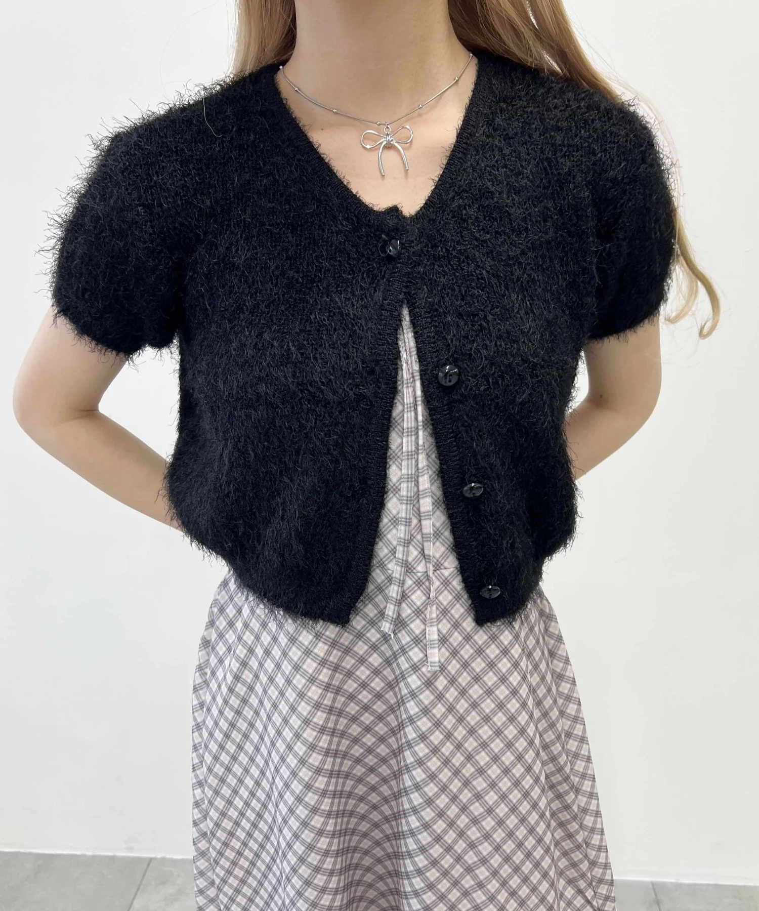 コンパクトシャギー半袖カーディガン - Image 12