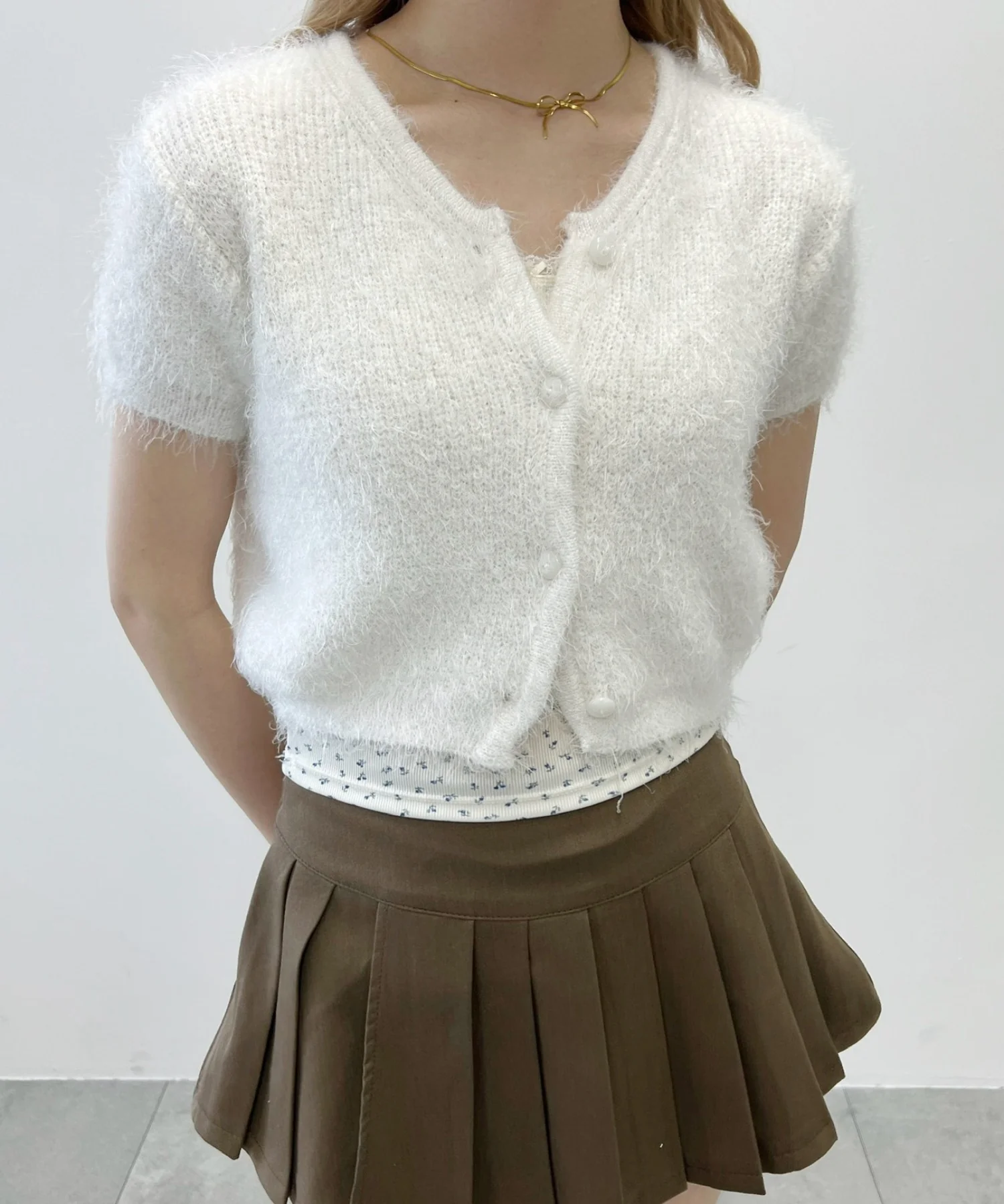コンパクトシャギー半袖カーディガン - Image 3