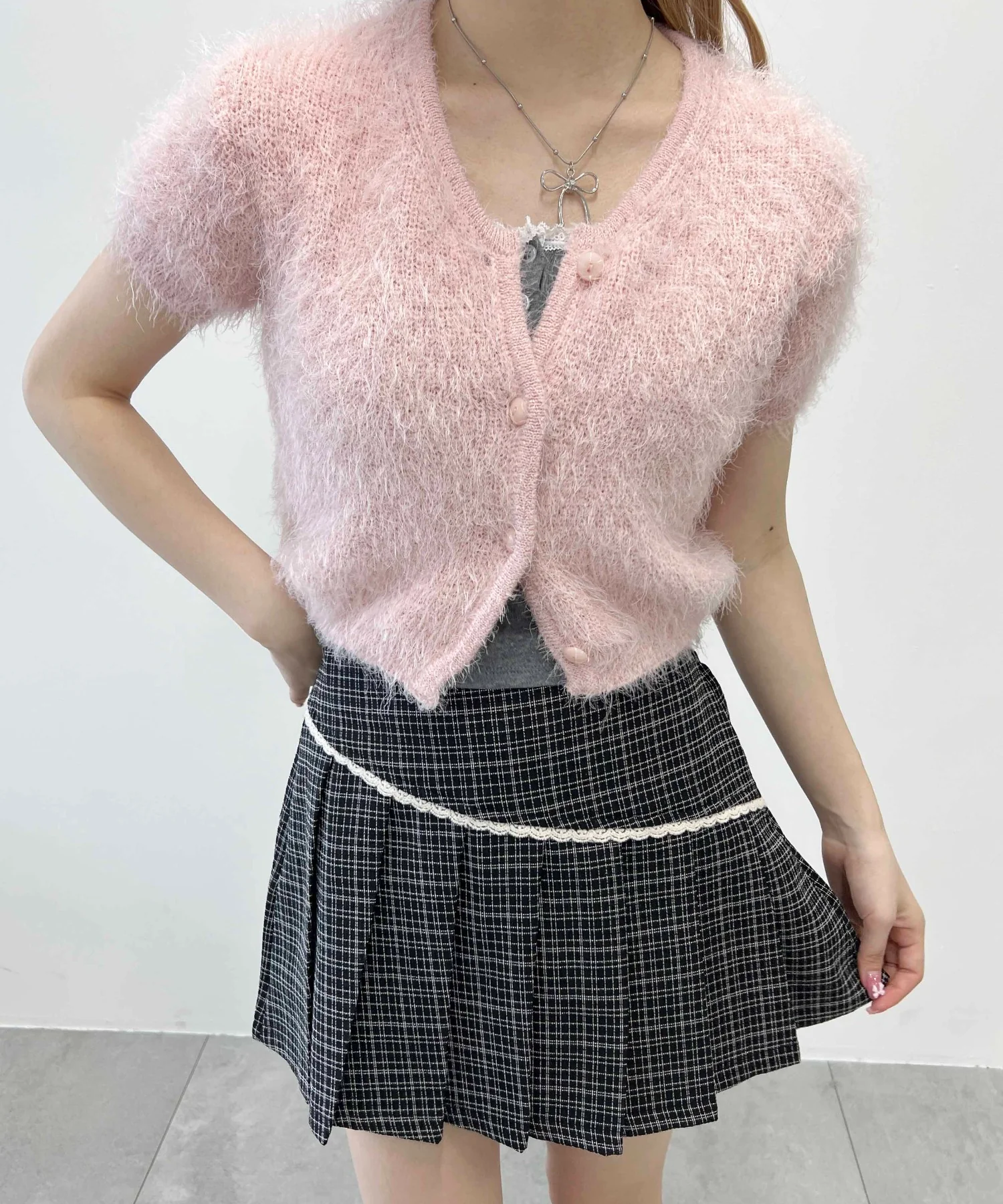 コンパクトシャギー半袖カーディガン - Image 4