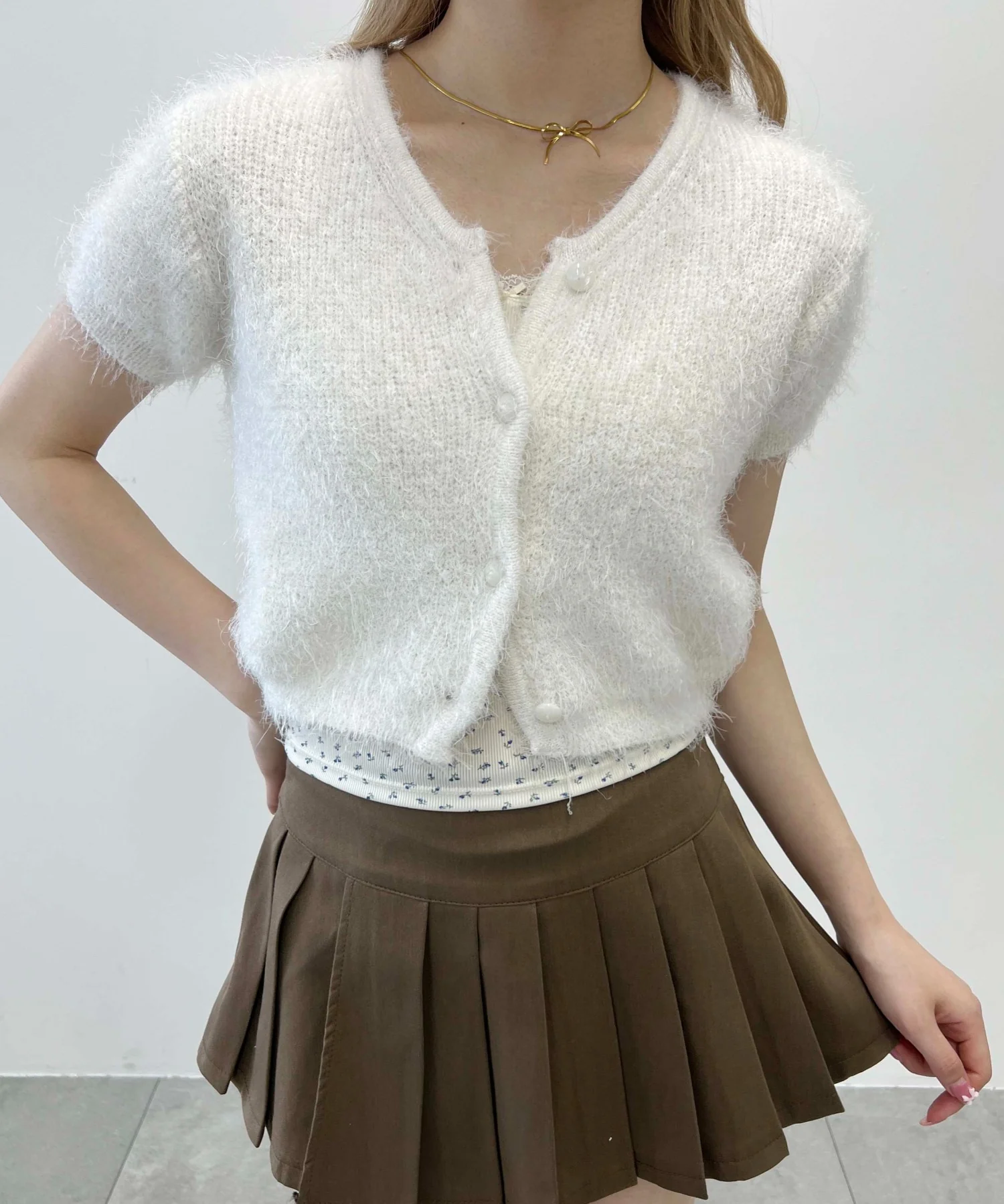 コンパクトシャギー半袖カーディガン - Image 8