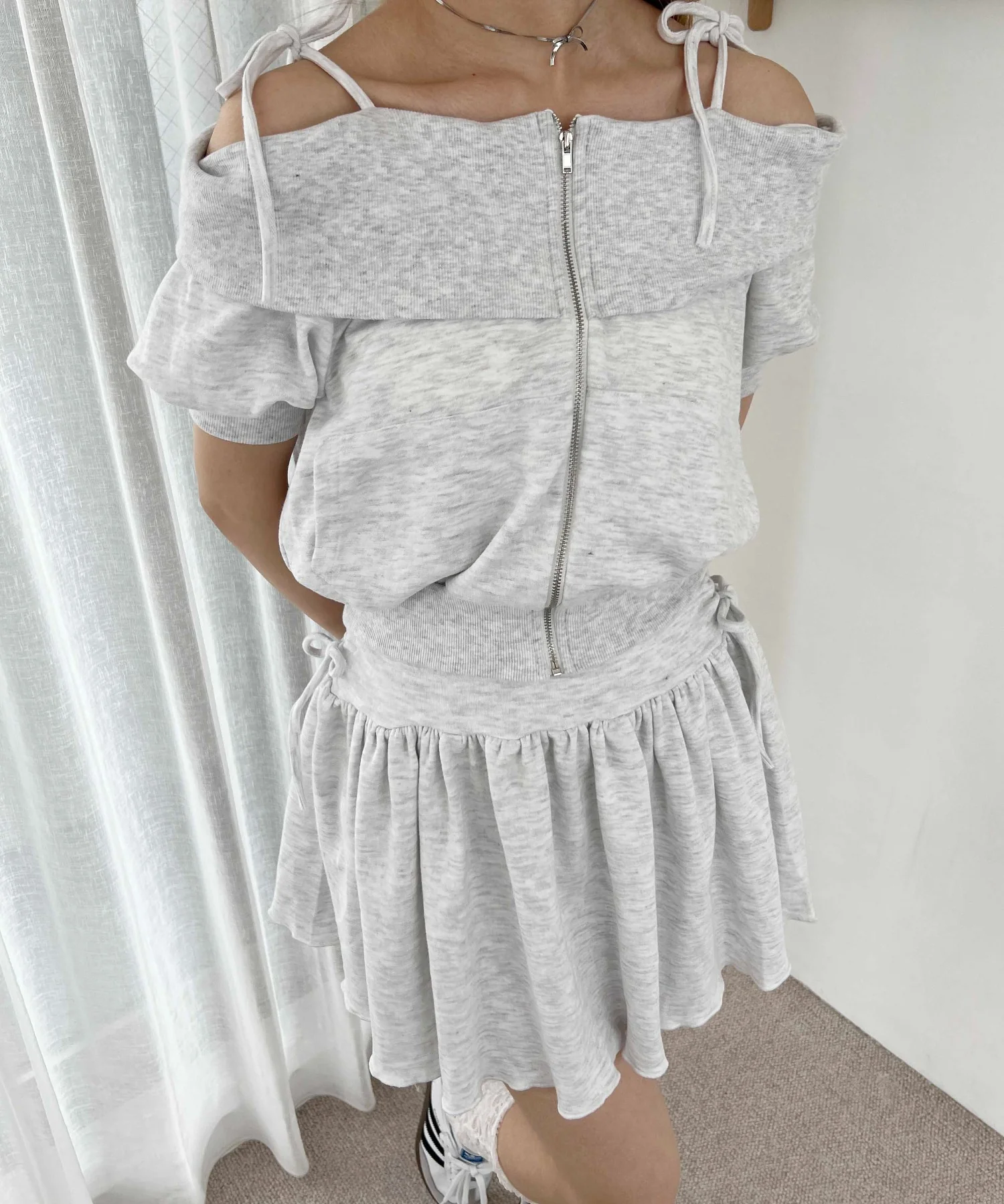 オフショルリボン半袖パーカー - Image 5