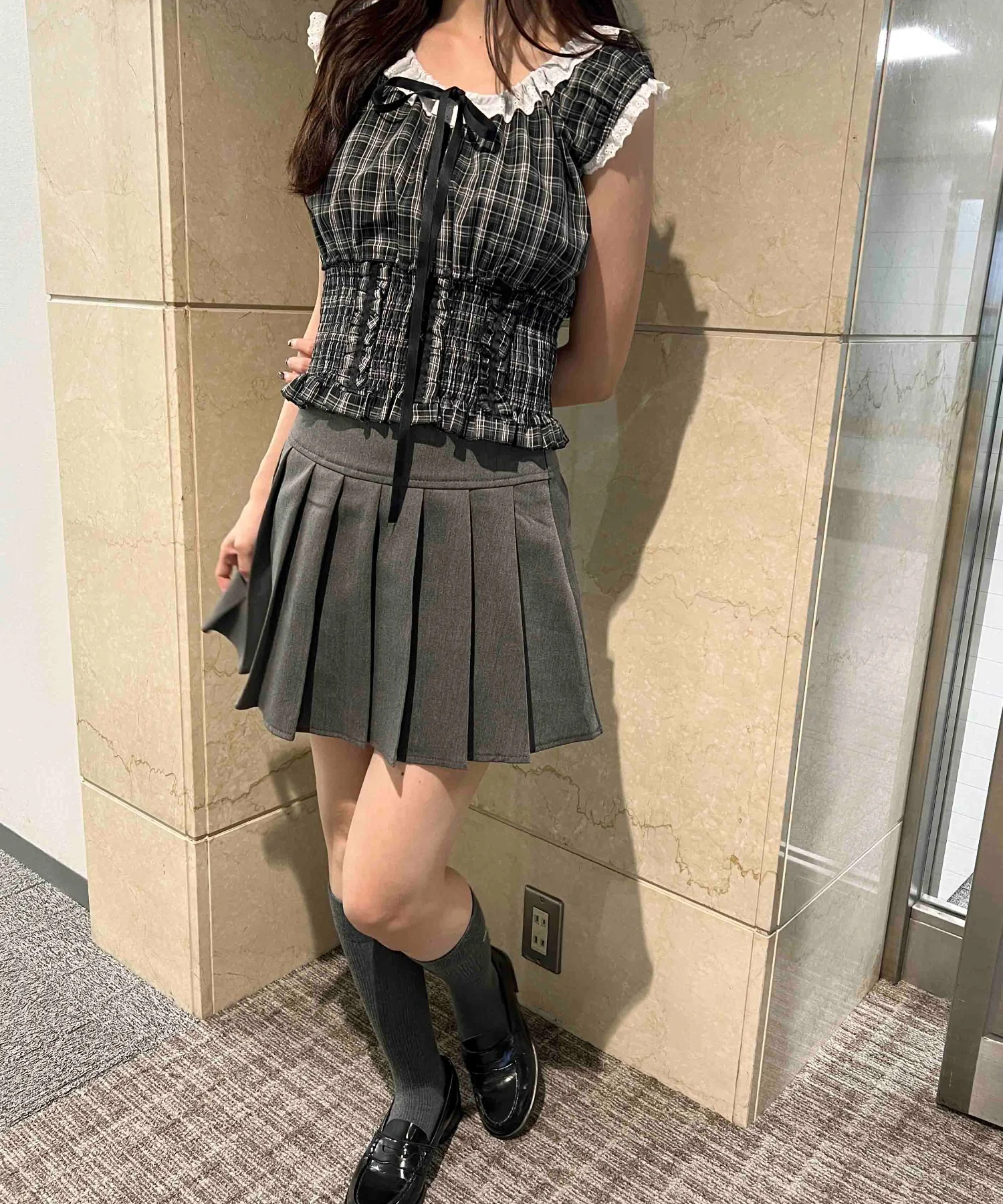 フリルノースリーブチェックブラウス - Image 14