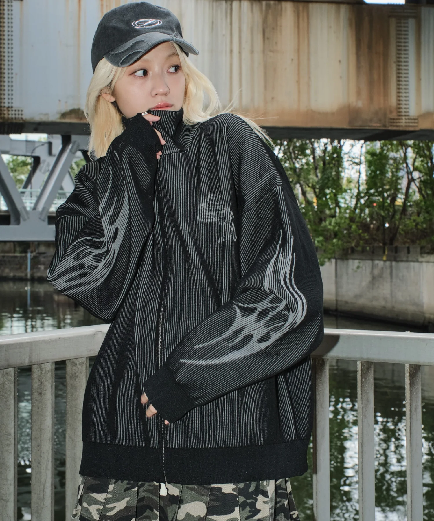 トライバルスリーブニットブルゾン - Image 3