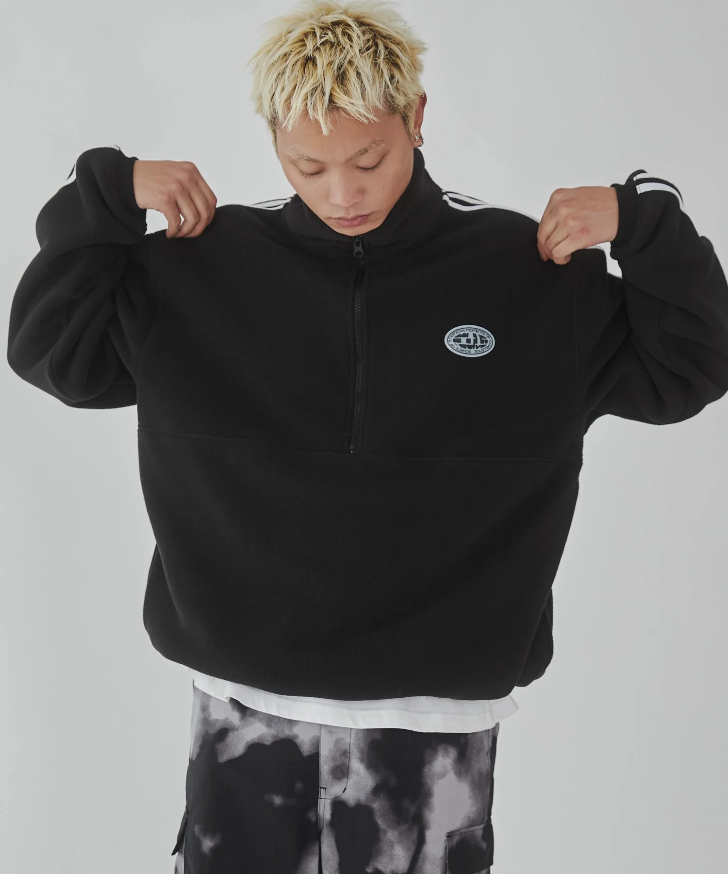 フリース ワンポイントハーフZIPプルオーバー