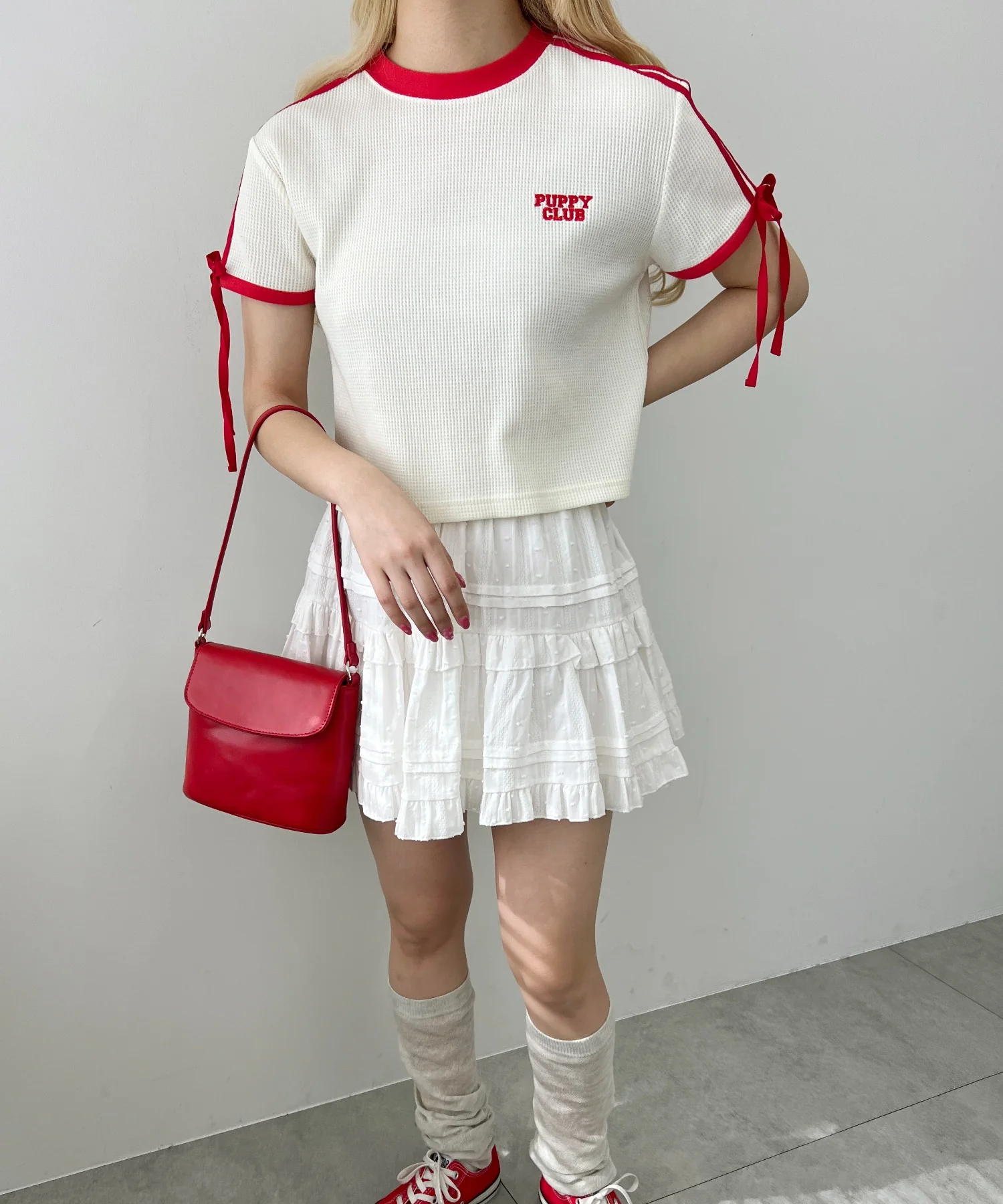 リボンポイント2ラインワッフルTシャツ - Image 13