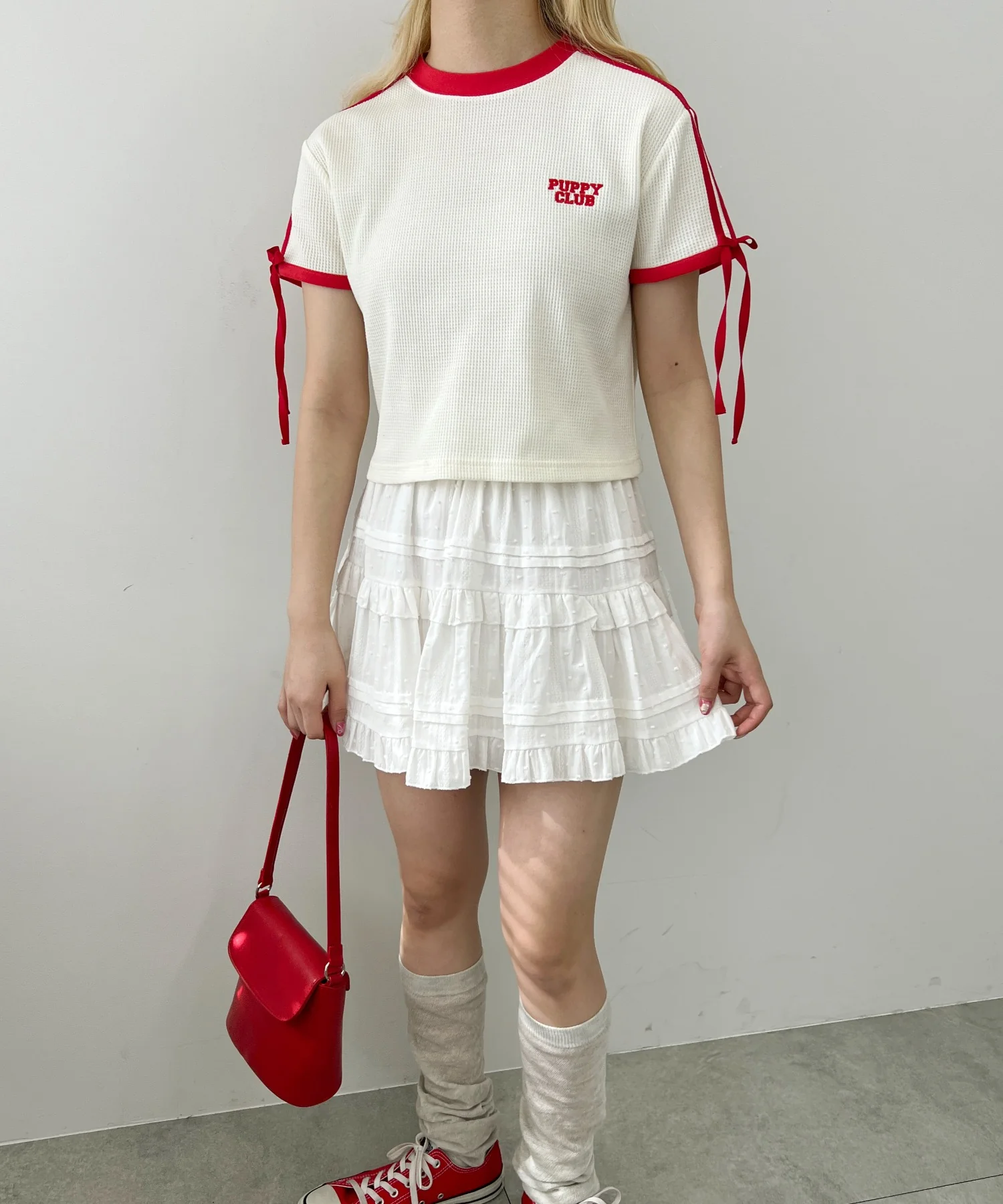 リボンポイント2ラインワッフルTシャツ - Image 14