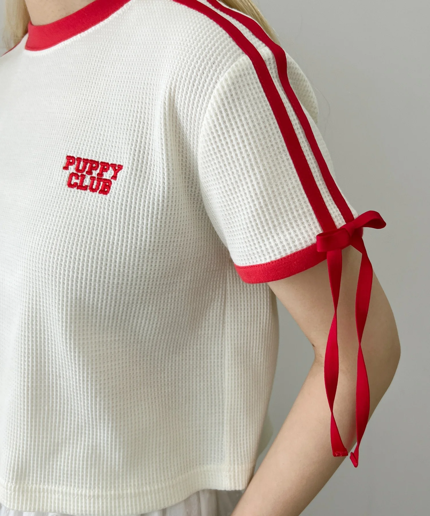 リボンポイント2ラインワッフルTシャツ - Image 16