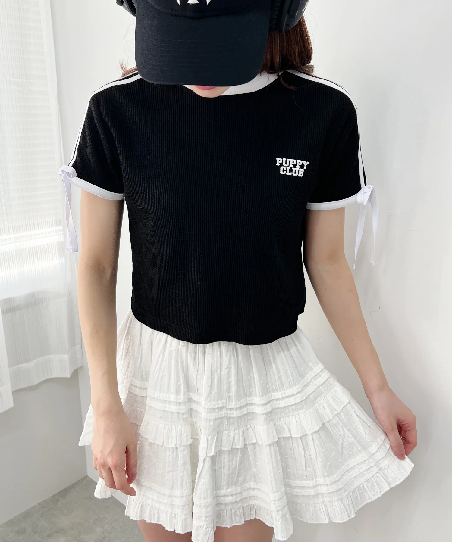 リボンポイント2ラインワッフルTシャツ - Image 22