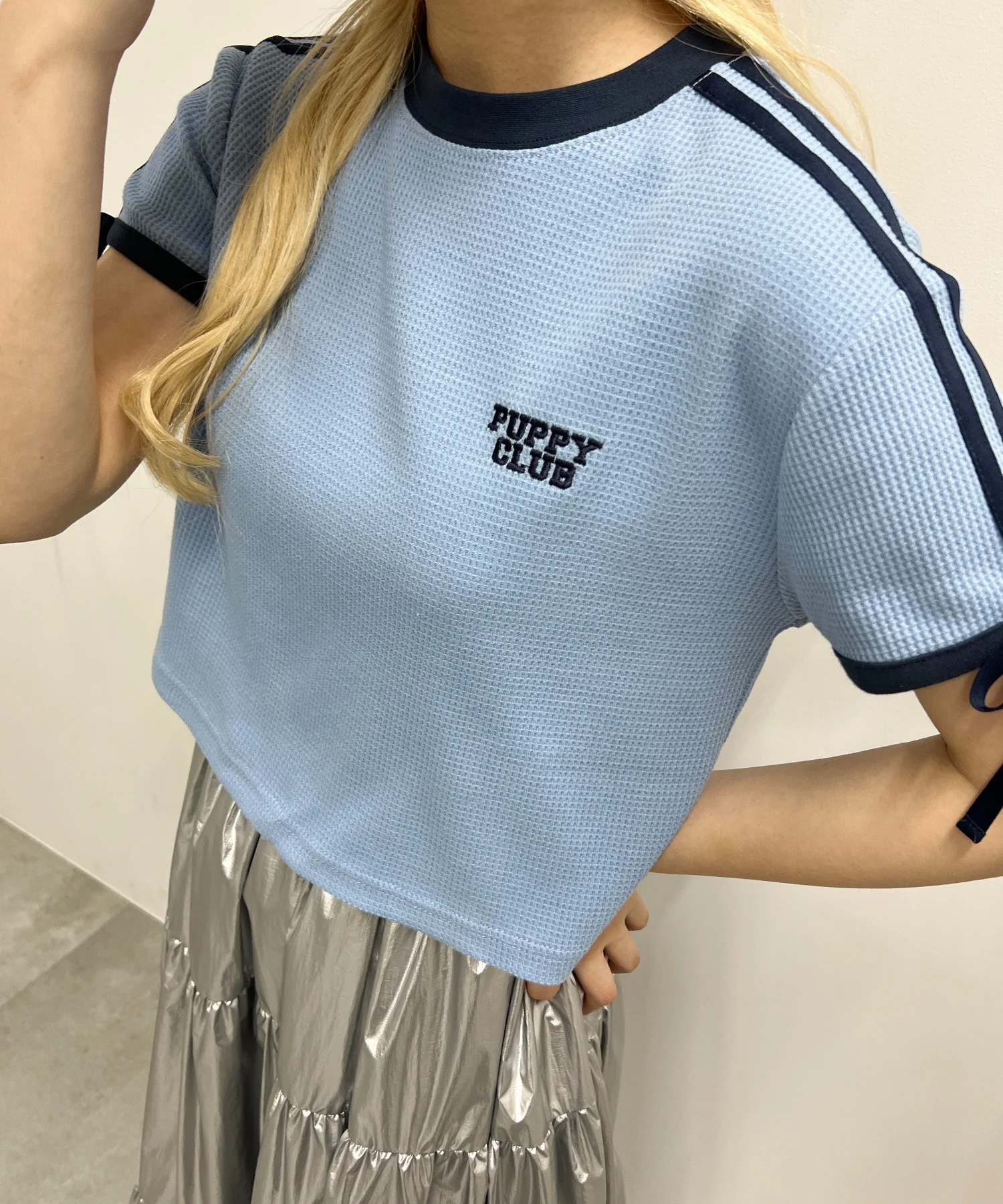 リボンポイント2ラインワッフルTシャツ - Image 4
