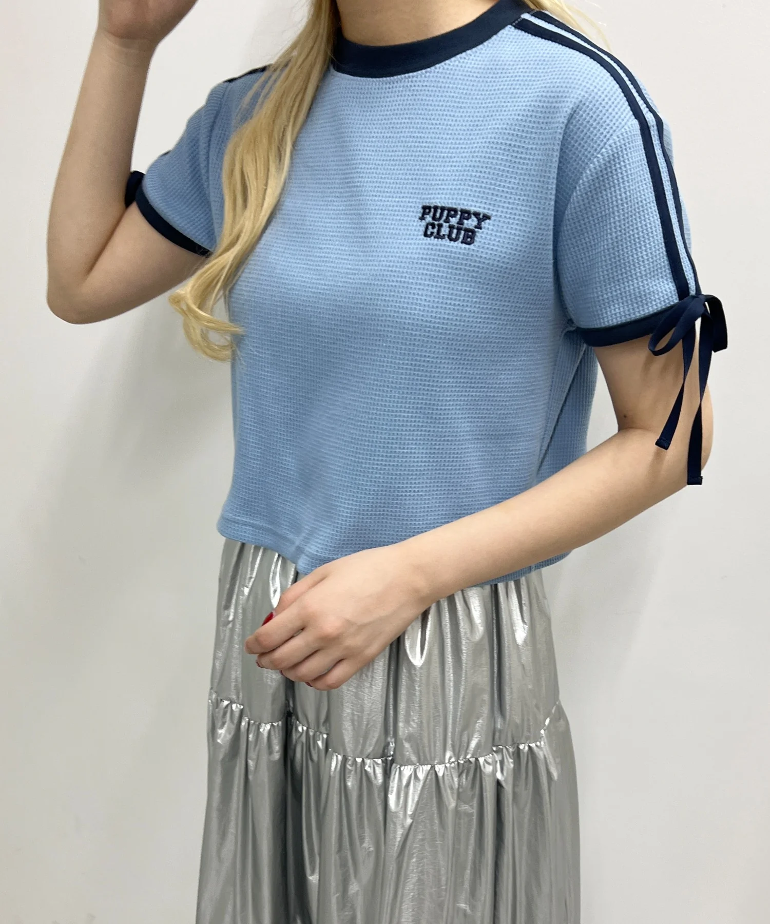 リボンポイント2ラインワッフルTシャツ - Image 5